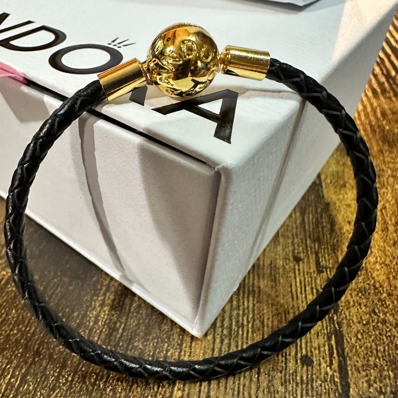 pandora Authentic Pandora BlackLeather Braided Wrap Bracelet, Gold P Size ONE SIZE - 2 Thumbnail