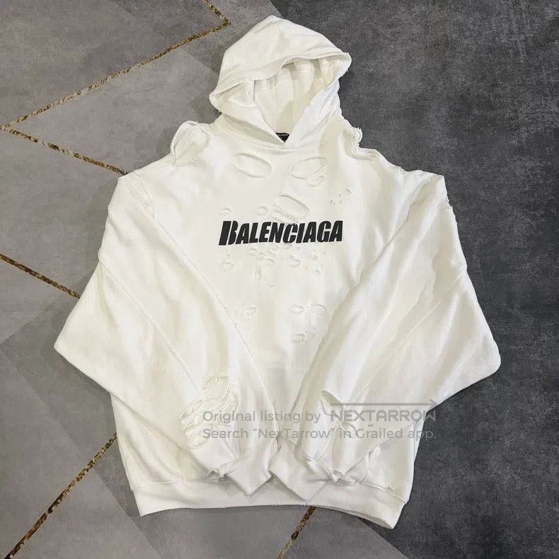 Balenciaga Balenciaga White double-layered destroyed hoodie Size US XXS / EU 40 - 1 Thumbnail