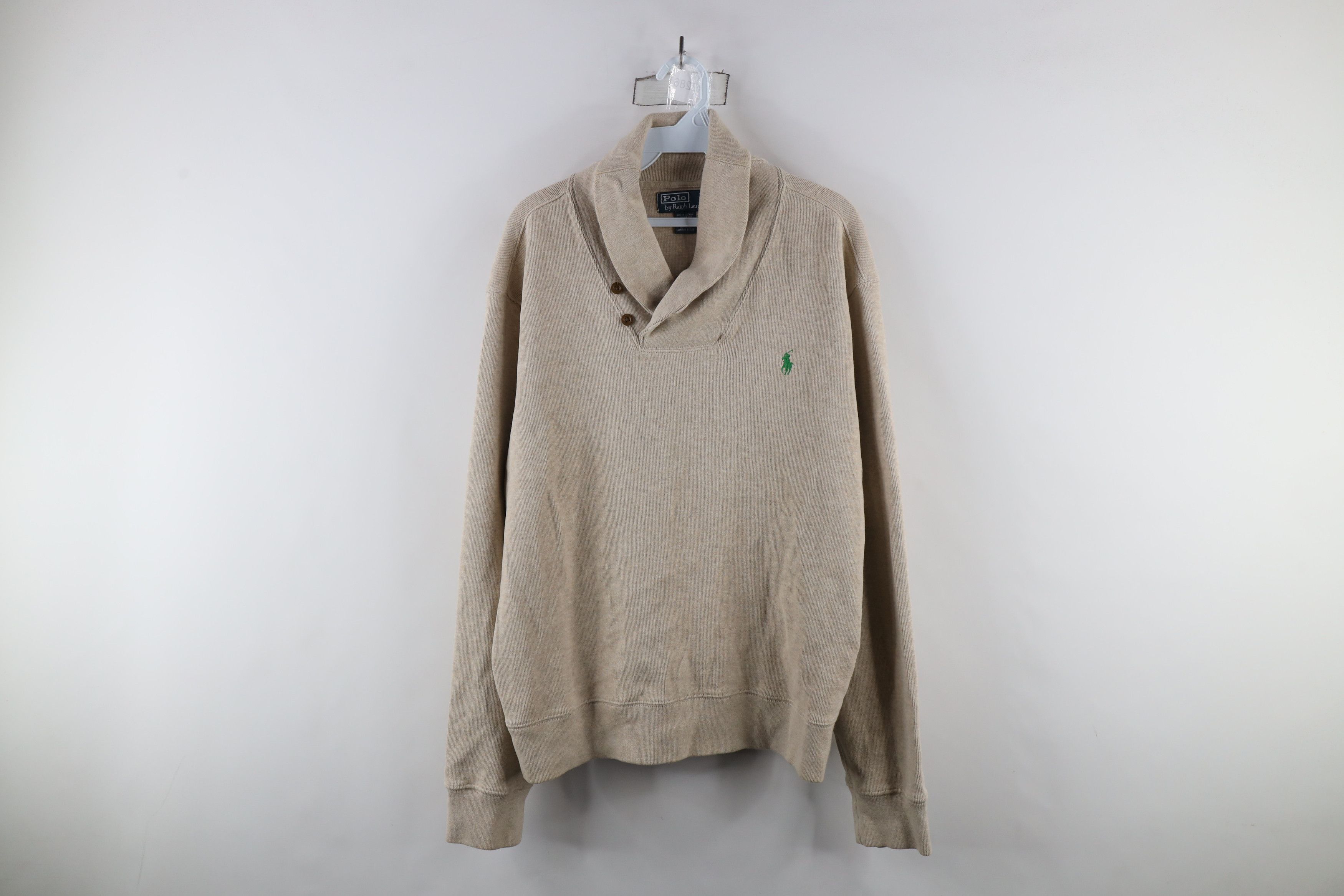 Ralph Lauren × Vintage Vintage 90s Ralph Lauren Knit Shawl Sweater Oatmeal Brown Size US L / EU 52-54 / 3 - 1 Thumbnail