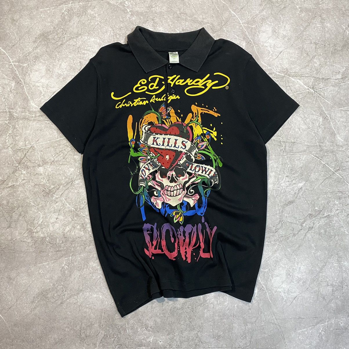 Christian Audigier VINTAGE ED HARDY POLO TEE BIG LOGO 00s Size US L / EU 52-54 / 3 - 1 Thumbnail