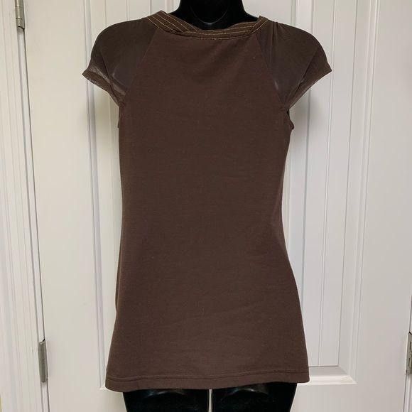 Other Brown and Gold Crew Neck Mesh Sleeve Flowy Top Size S / US 4 / IT 40 - 2 Thumbnail