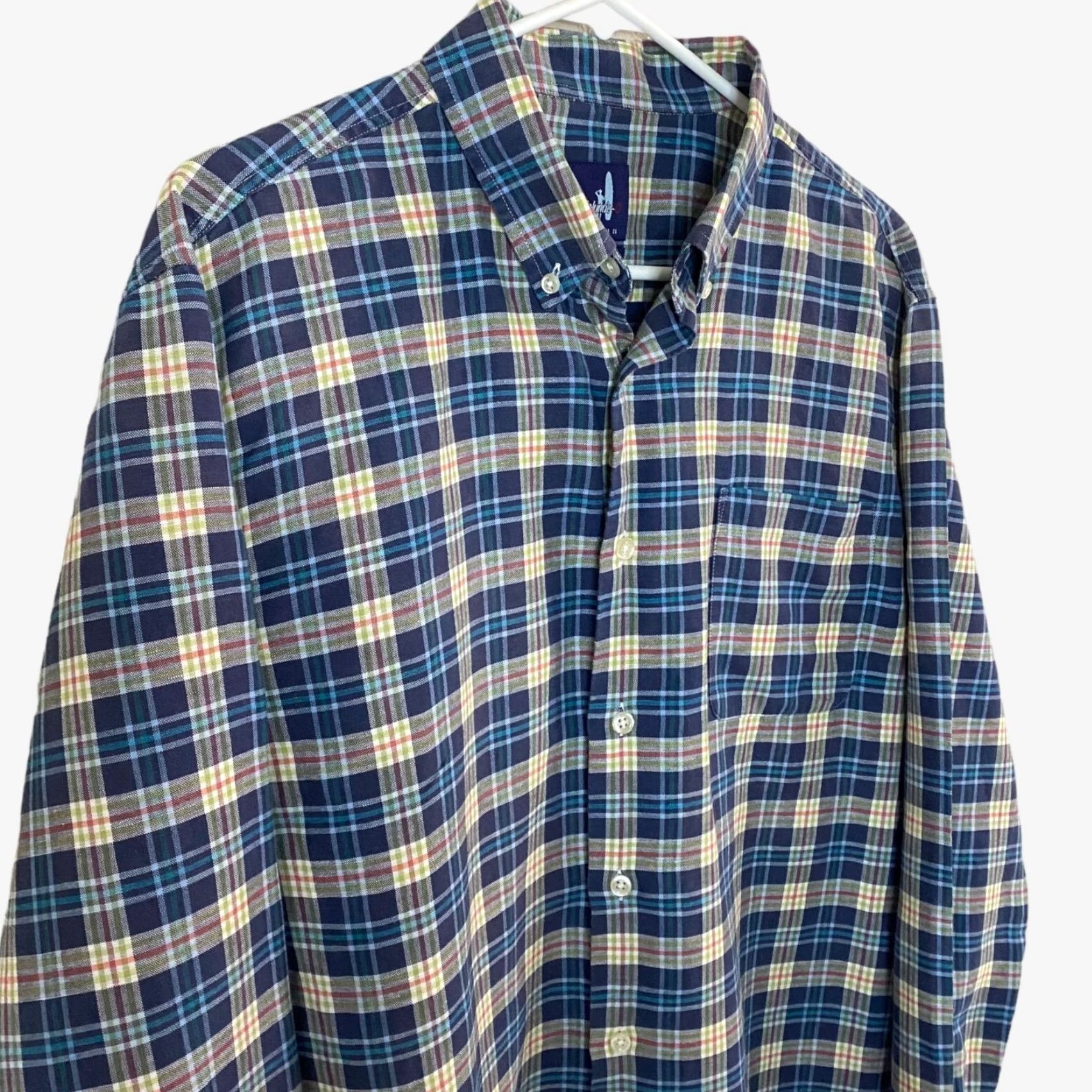 johnnie-O Johnnie-O Button Down Shirt Linen Blend Blue Yellow Plaid Long Sleeve Large Mens Size US L / EU 52-54 / 3 - 4 Thumbnail