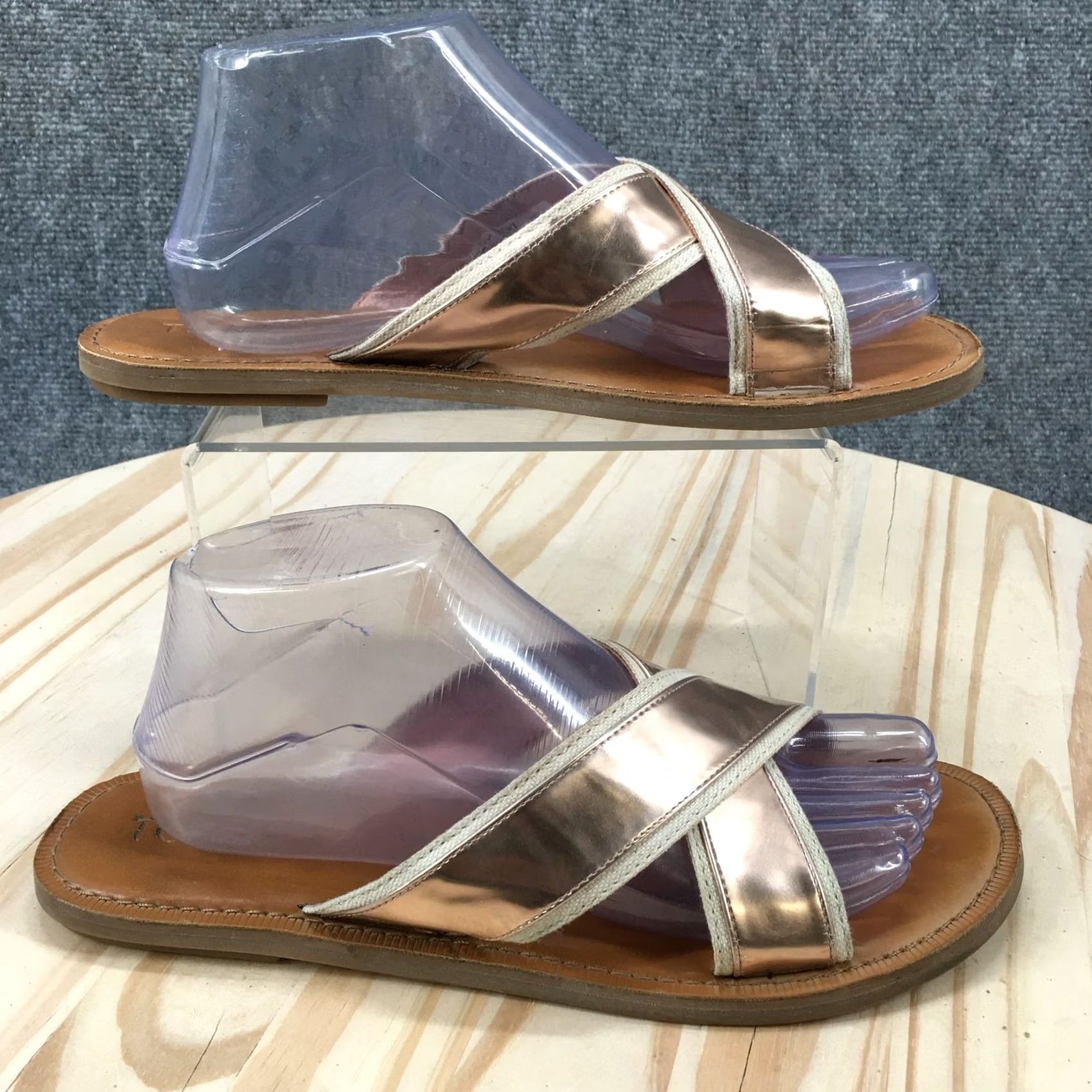 Toms TOMS Sandals Womens 9.5 Slide Crisscross Straps Slip on Flats Rose Gold Tan Shoes Womens Slide 9.5 Gold Tan Size US 10 / IT 40 - 2 Thumbnail