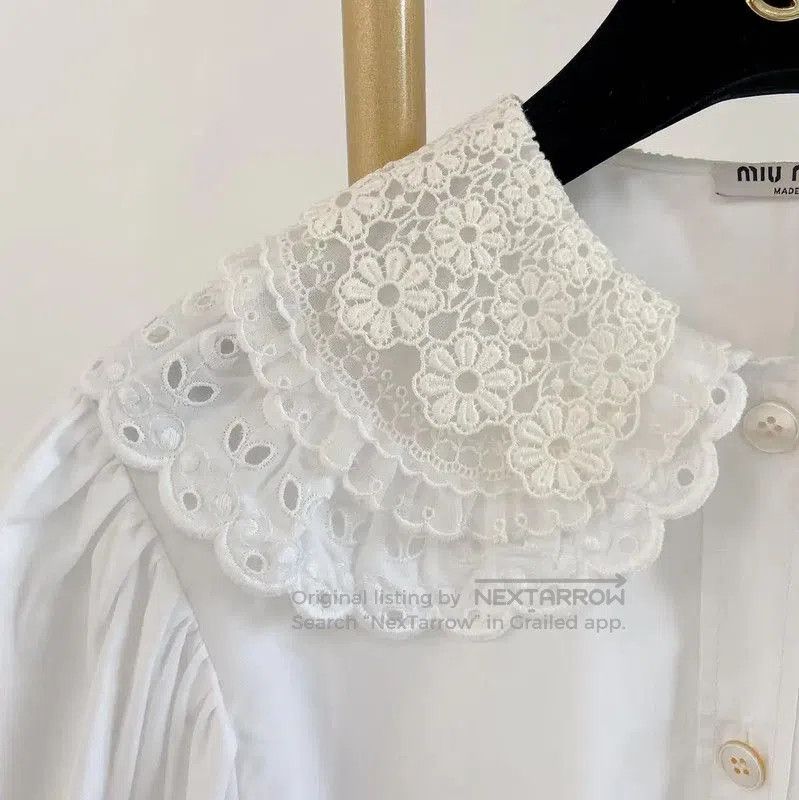 Miu Miu Miu Miu White Long Sleeve Cotton Shirt . Size M / US 6-8 / IT 42-44 - 4 Thumbnail