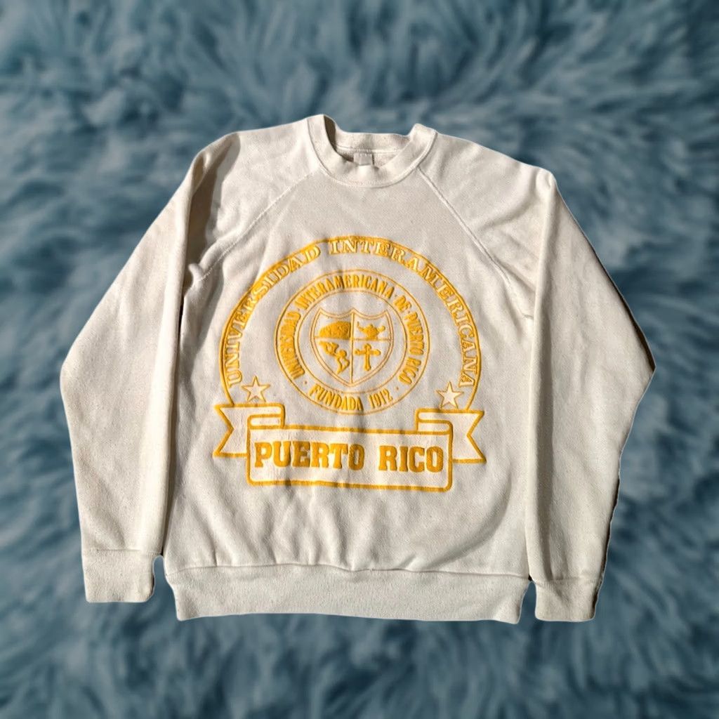 Vintage VINTAGE University Of Puerto Rico Solid Crew Neck Sweater Sz Medium Men Crew Neck Size M White 80s 70s Gym & Training Sweater Size US M / EU 48-50 / 2 - 1 Thumbnail