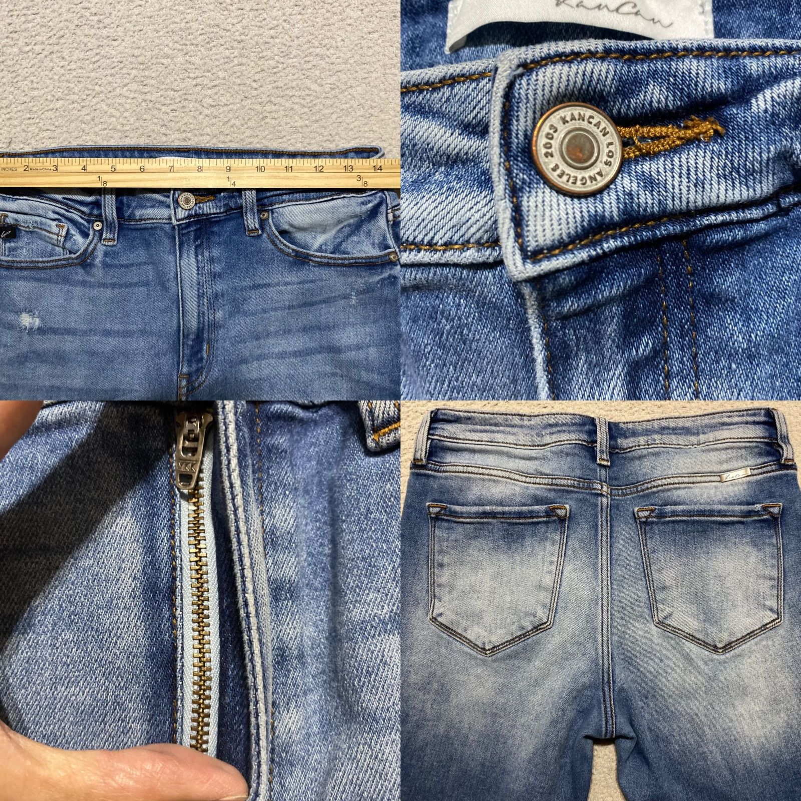 Vintage KanCan Womens Jeans Blue Denim Medium Wash Skinny Raw Hem Distress High Rise Size 11 Size 32" / US 10 / IT 46 - 8 Thumbnail