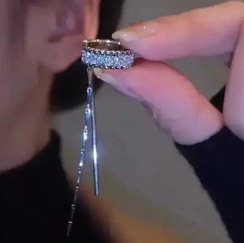 Jewelry Crystal Tassel Earring 1Pairs in Silver, Men's