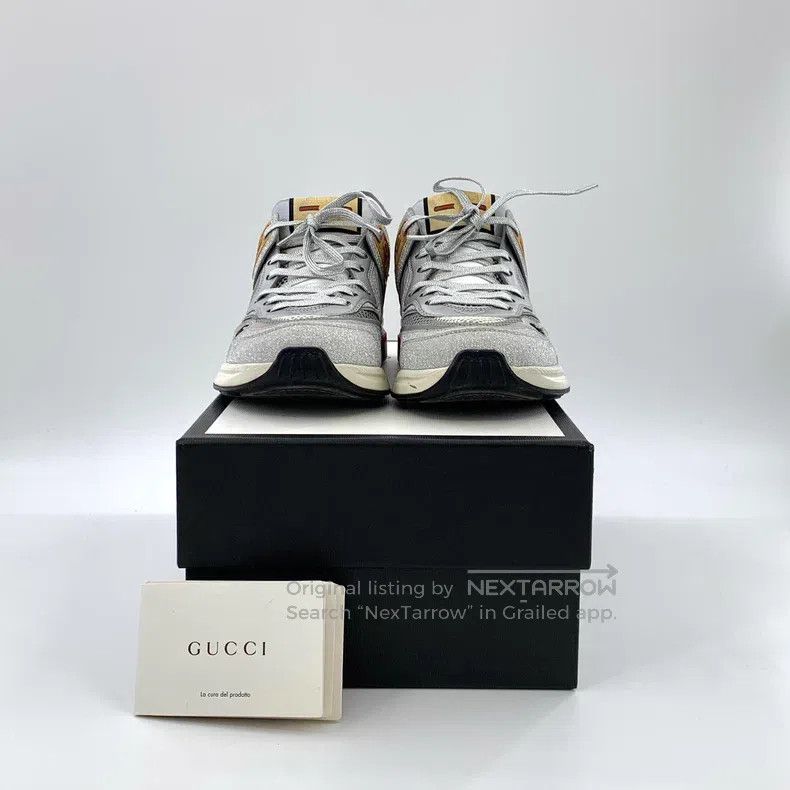 Gucci Gucci Gray glitter lace-thed casual flat sneakers Size US 7 / IT 37 - 8 Thumbnail