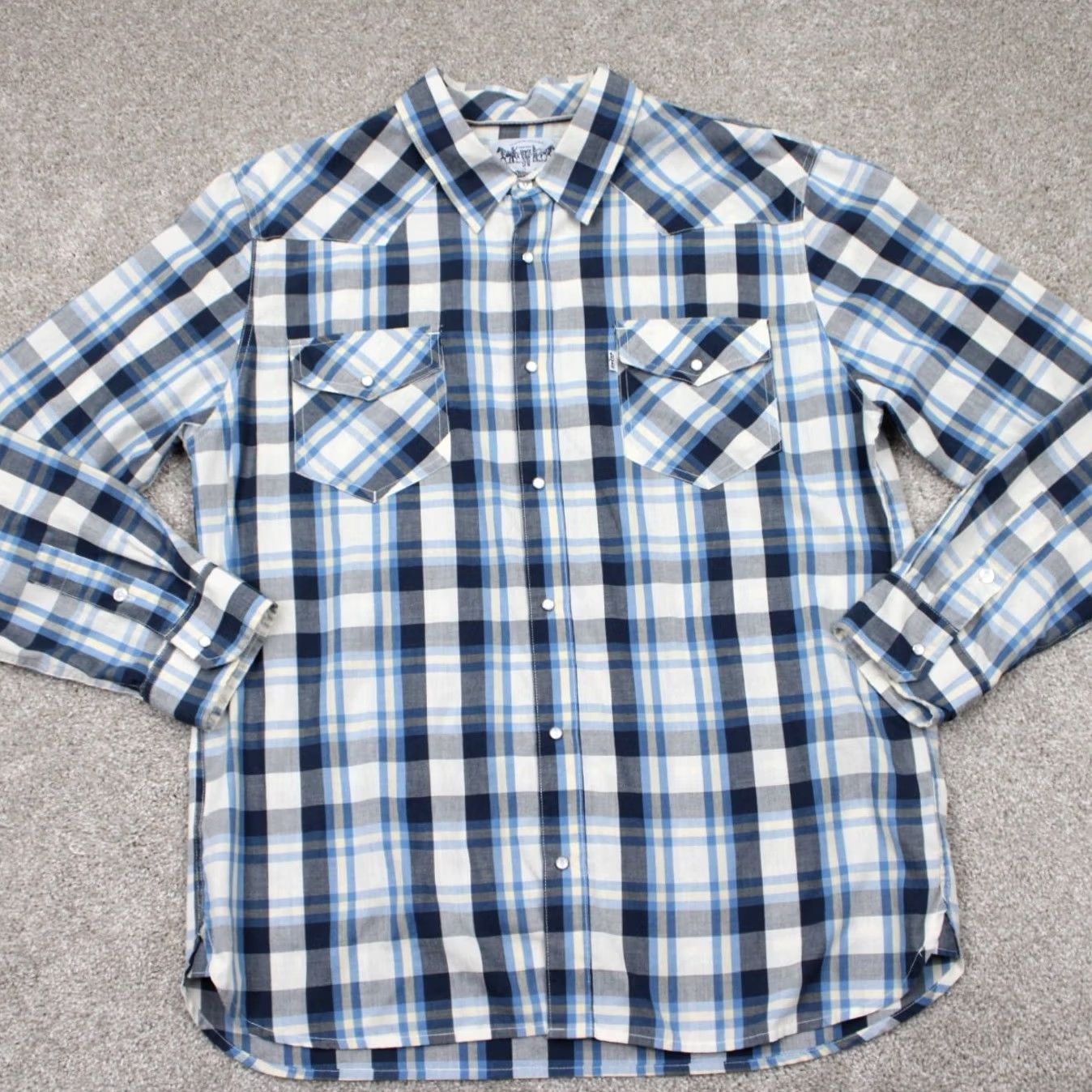 Levi's Levi's Pearl Snap Shirt Mens XL Blue/White/Yellow Plaid Western L/S Cowboy Size US XL / EU 56 / 4 - 2 Thumbnail