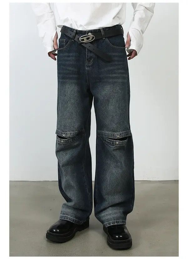 VIBE Distressed washed fashionable straight ripped jeans y2k Size US 32 / EU 48 - 5 Thumbnail