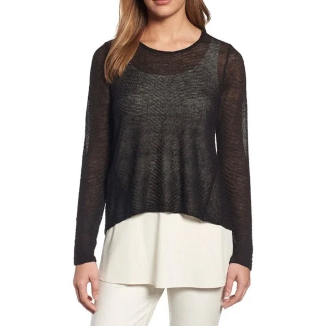 Eileen Fisher Eileen Fisher Black Hemp Sheer Knit High Low Sweater Size M / US 6-8 / IT 42-44 - 1 Thumbnail