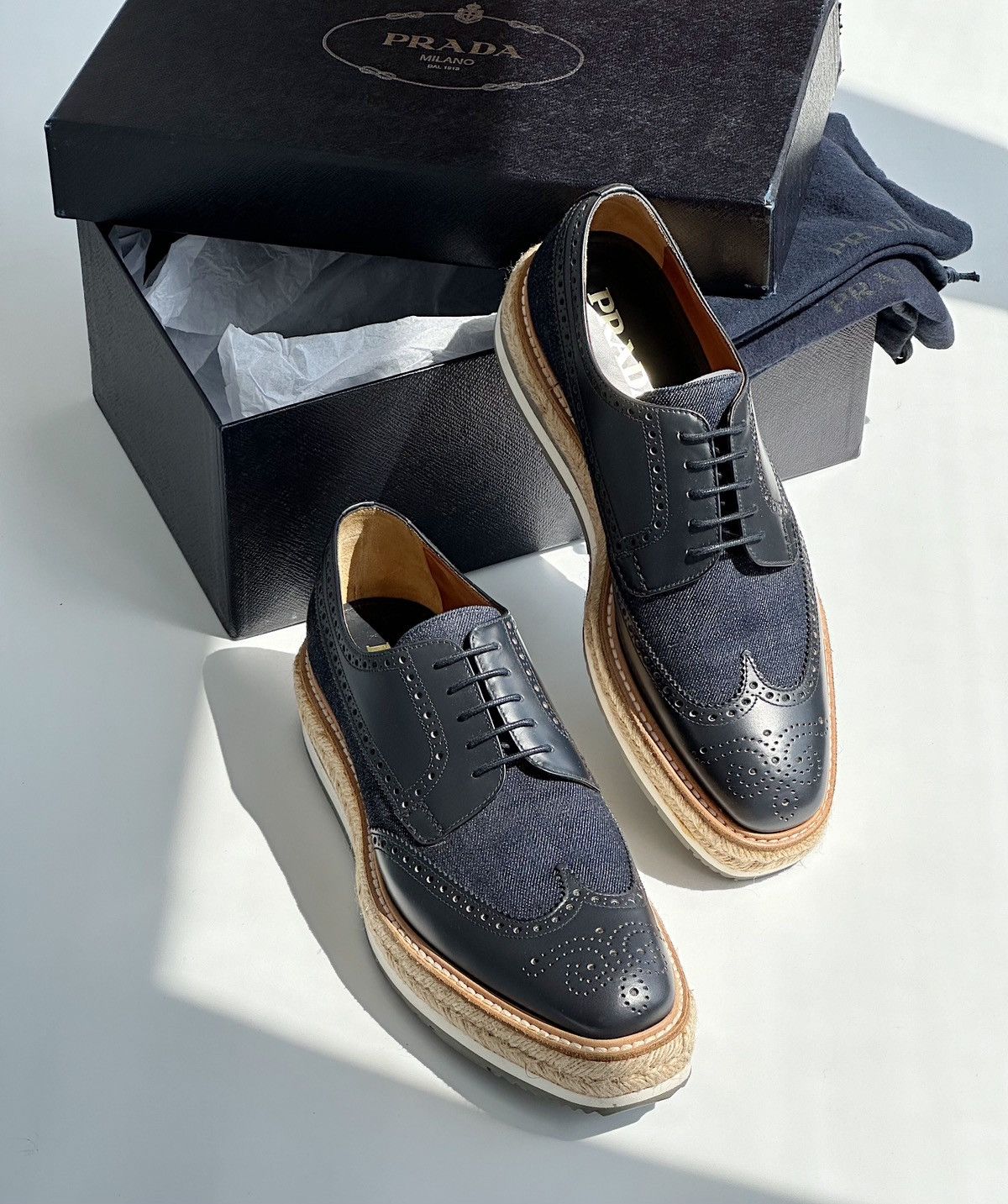 Prada PRADA 2015 Denim Platform Brogues Shoes 2EG015 runway punk Size US 9 / EU 42 - 4 Thumbnail