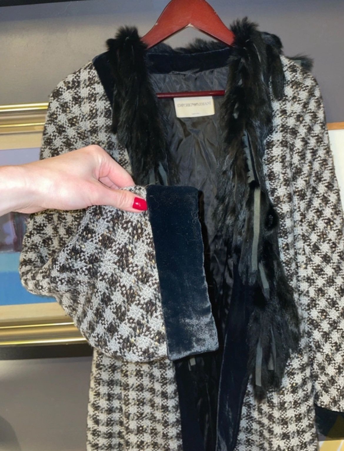 Emporio Armani Emporio Armani tweed and fur coat Size S / US 4 / IT 40 - 1 Thumbnail