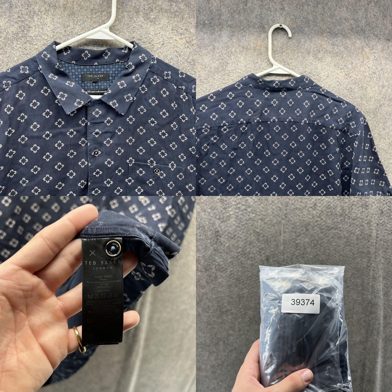 Ted Baker Ted Baker Shirt Mens XL Blue Geometric Short Sleeve Button Front Casual Top 5 Size US S / EU 44-46 / 1 - 8 Thumbnail
