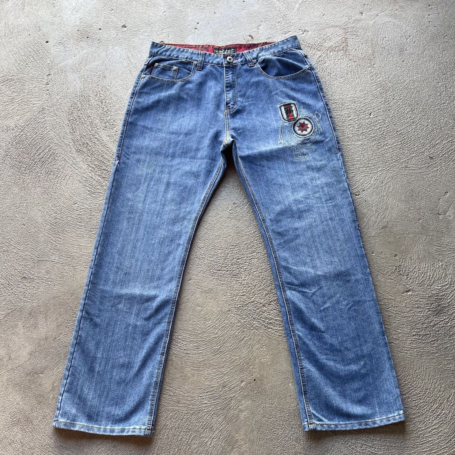 Vintage VINTAGE Bare Fox Baggy Jeans Mens 38x32 Blue Embroidered Wide-Leg 90s Grunge Hip Hop Size US 38 / EU 54 - 7 Thumbnail