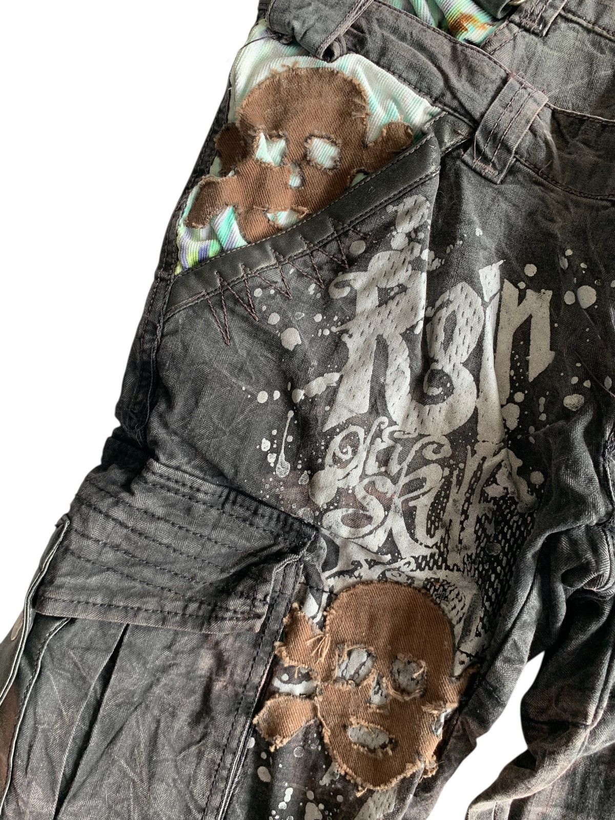 If Six Was Nine FLARE RAIN DOUBLE WAIST PUNK SKULL CUSTOM DISTRESSED DENIM Size US 28 / EU 44 - 16 Thumbnail
