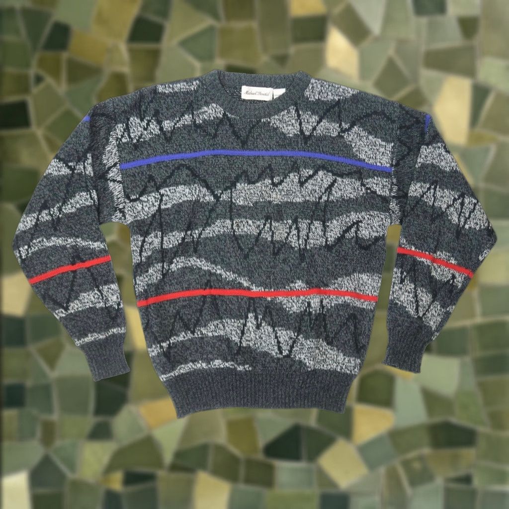 Vintage VINTAGE Michael Gerald Sweater Crew Neck Striped Grey Black 80s 90s Mens L Pullover Knit Acrylic Long Sleeve Size US L / EU 52-54 / 3 - 1 Thumbnail