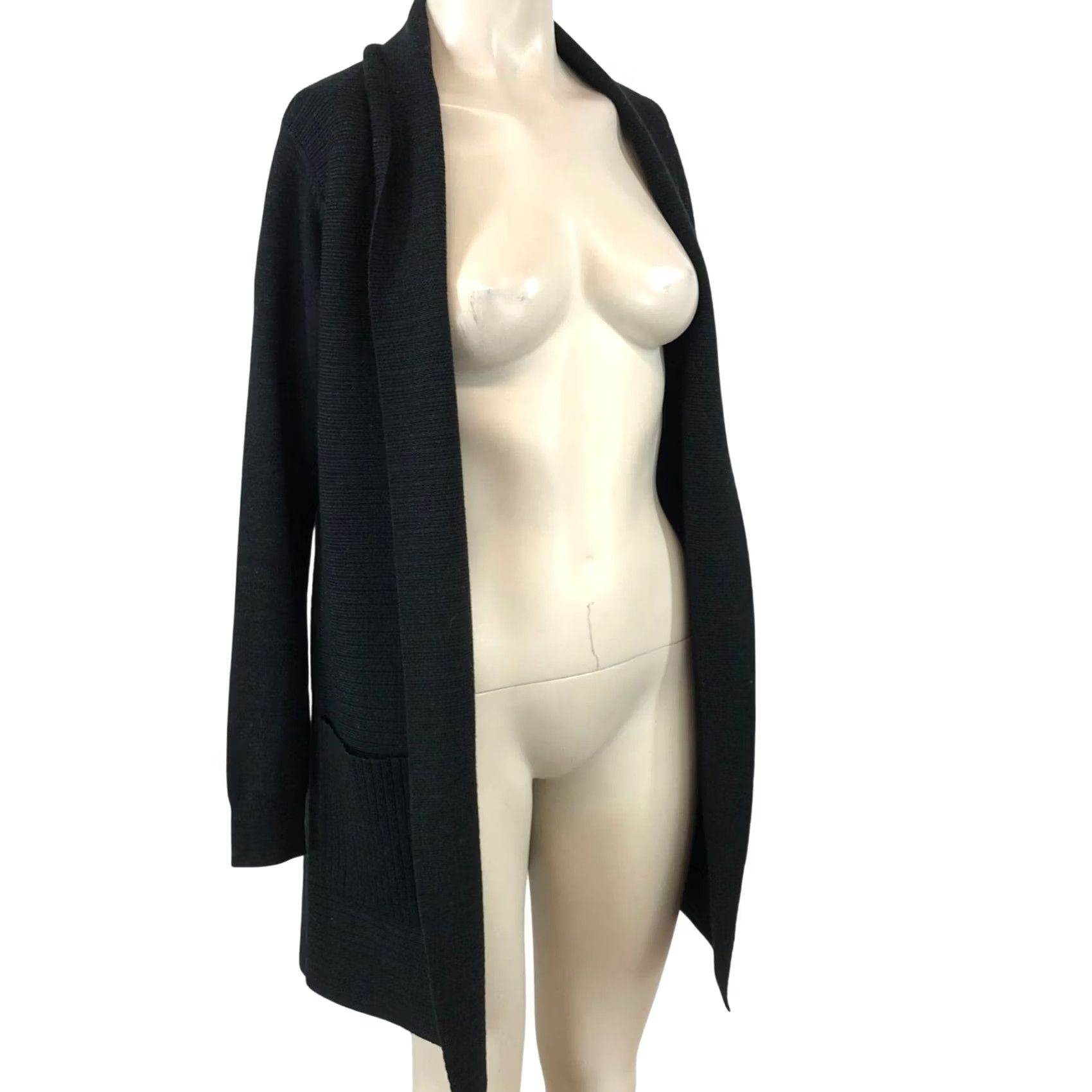Theory Theory Womens P- Black Long Sleeve Open Front Collared Wool Cardigan Size S / US 4 / IT 40 - 2 Thumbnail