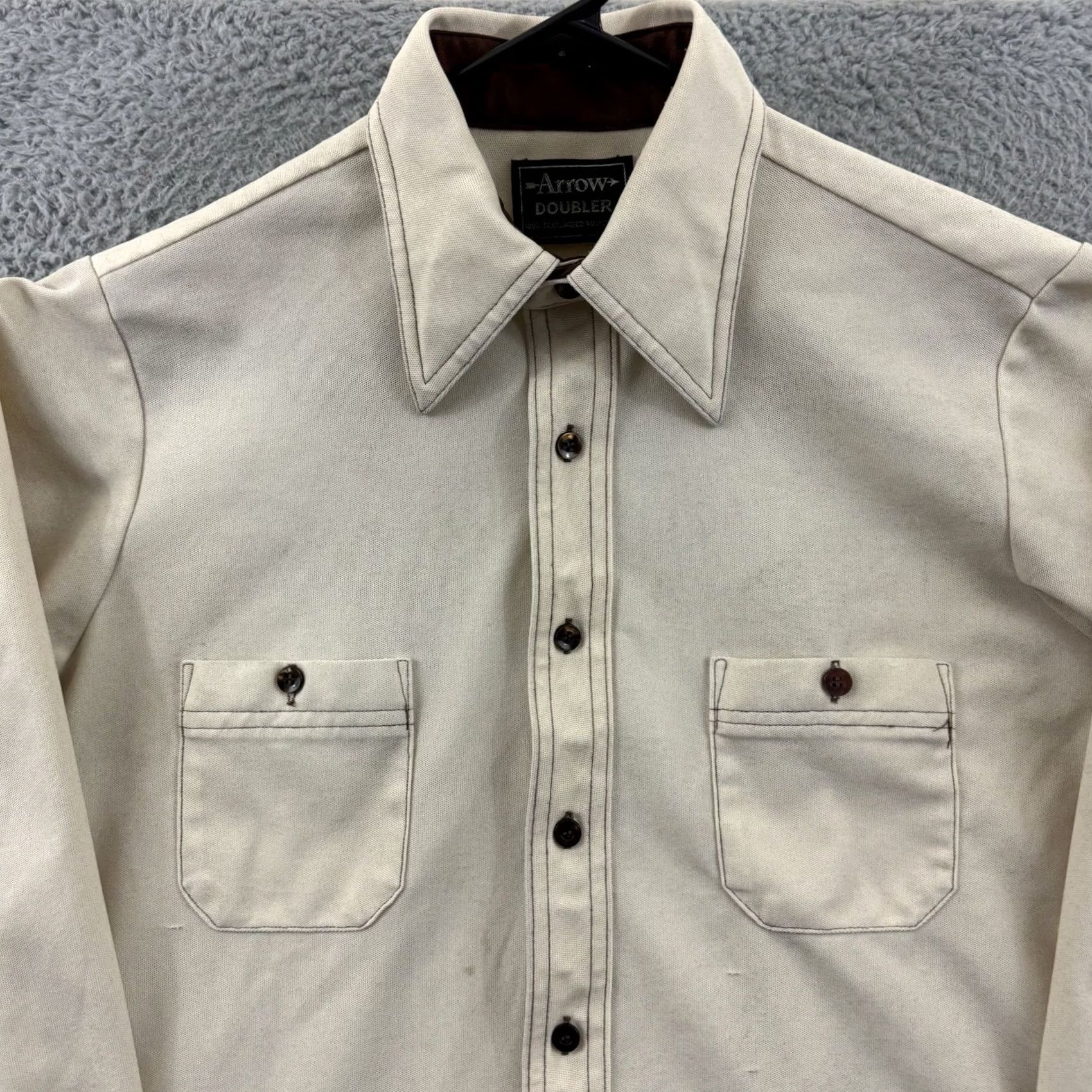 Arrow VINTAGE Arrow Doubler Shirt Mens Medium Beige Long Sleeve 70s Button Up Western Size US M / EU 48-50 / 2 - 3 Thumbnail