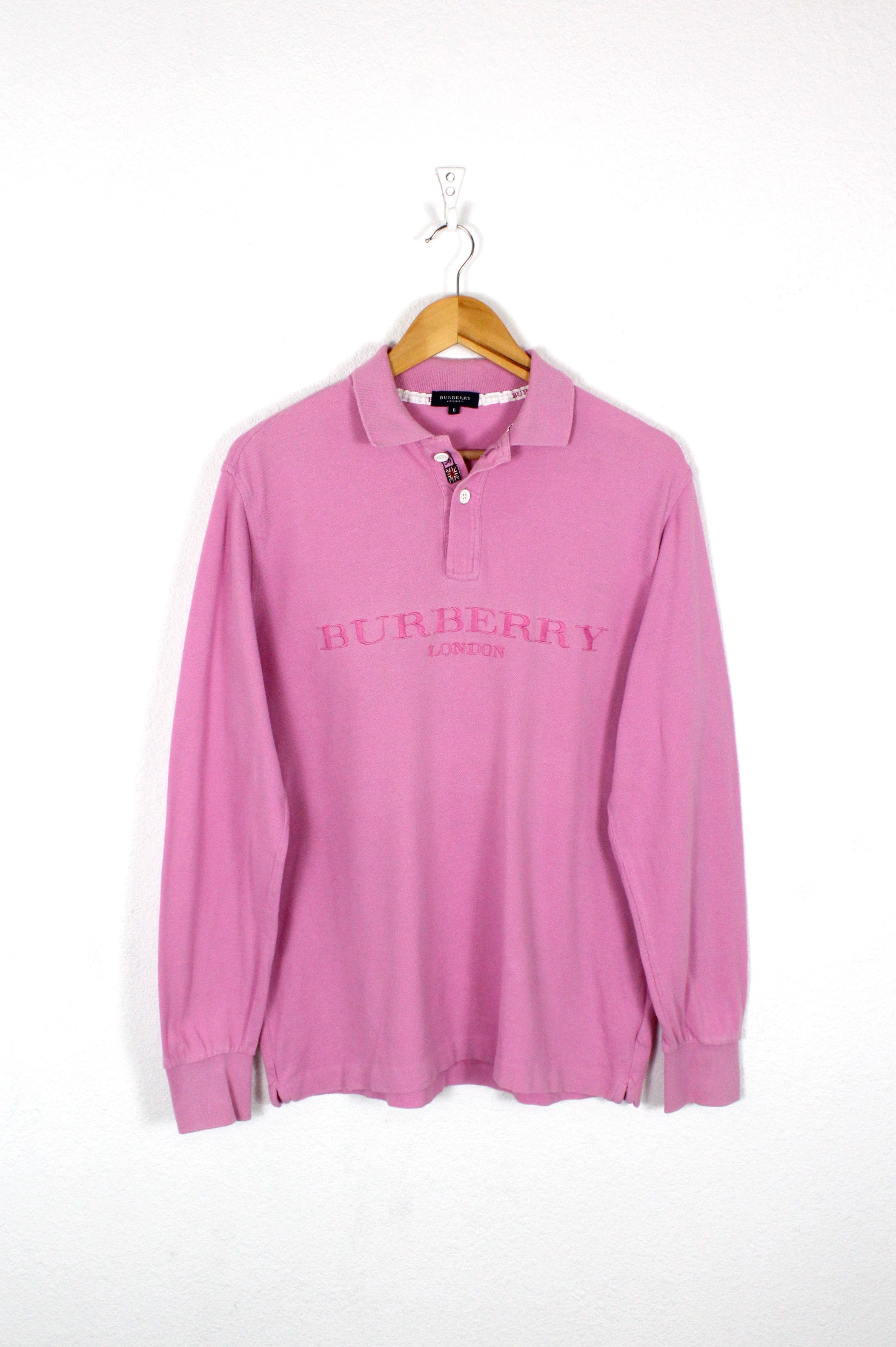 Vintage Burberry London Logo Pink Rugby Polo Shirt 90s