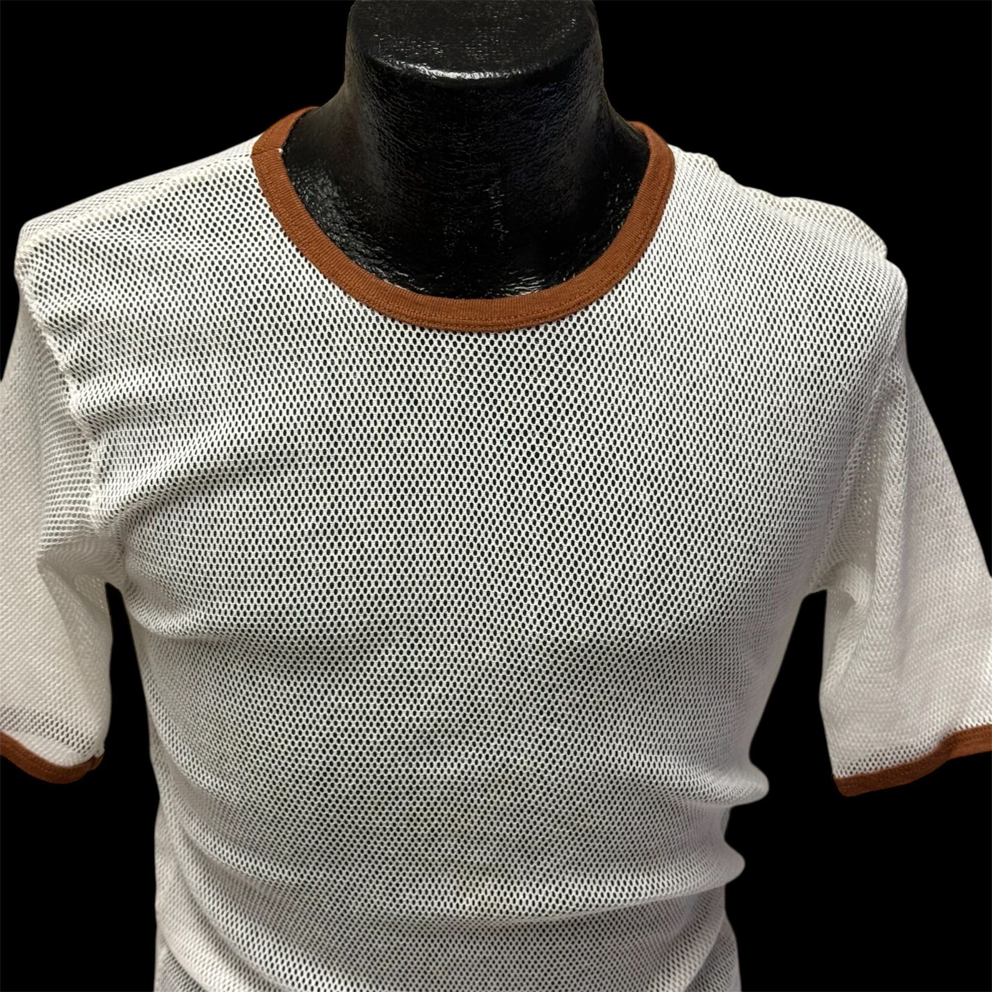 Robert Bruce Vtg Robert Bruce Jean T MESH Net Brown Ringer T Shirt Size US L / EU 52-54 / 3 - 2 Thumbnail