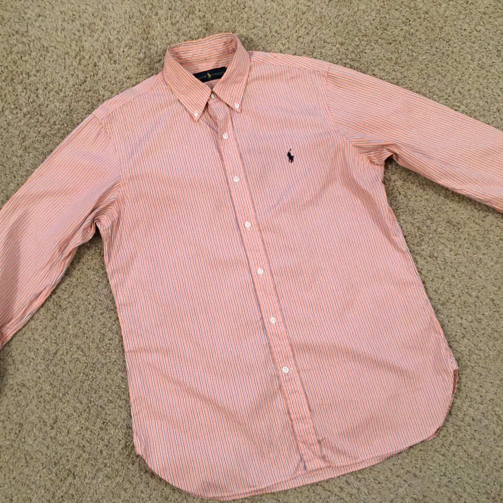Ralph Lauren Ralph Lauren Shirt Mens 15.5 Orange Blue Striped Long Sleeve Button Up Size US L / EU 52-54 / 3 - 5 Thumbnail