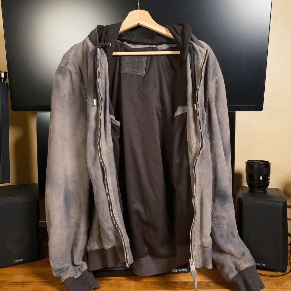 Allsaints AllSaints Troy Suede Bomber Jacket Grey XL Size US XL / EU 56 / 4 - 3 Thumbnail