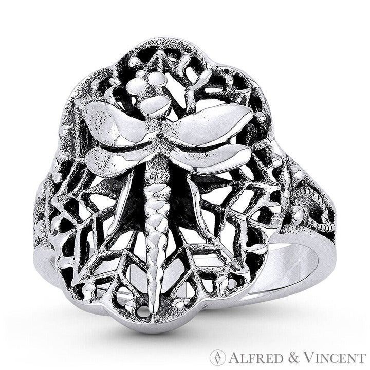 Other Dragonfly on Spiderweb Ring in Oxidized .925 Sterling Silver Size ONE SIZE - 1 Preview