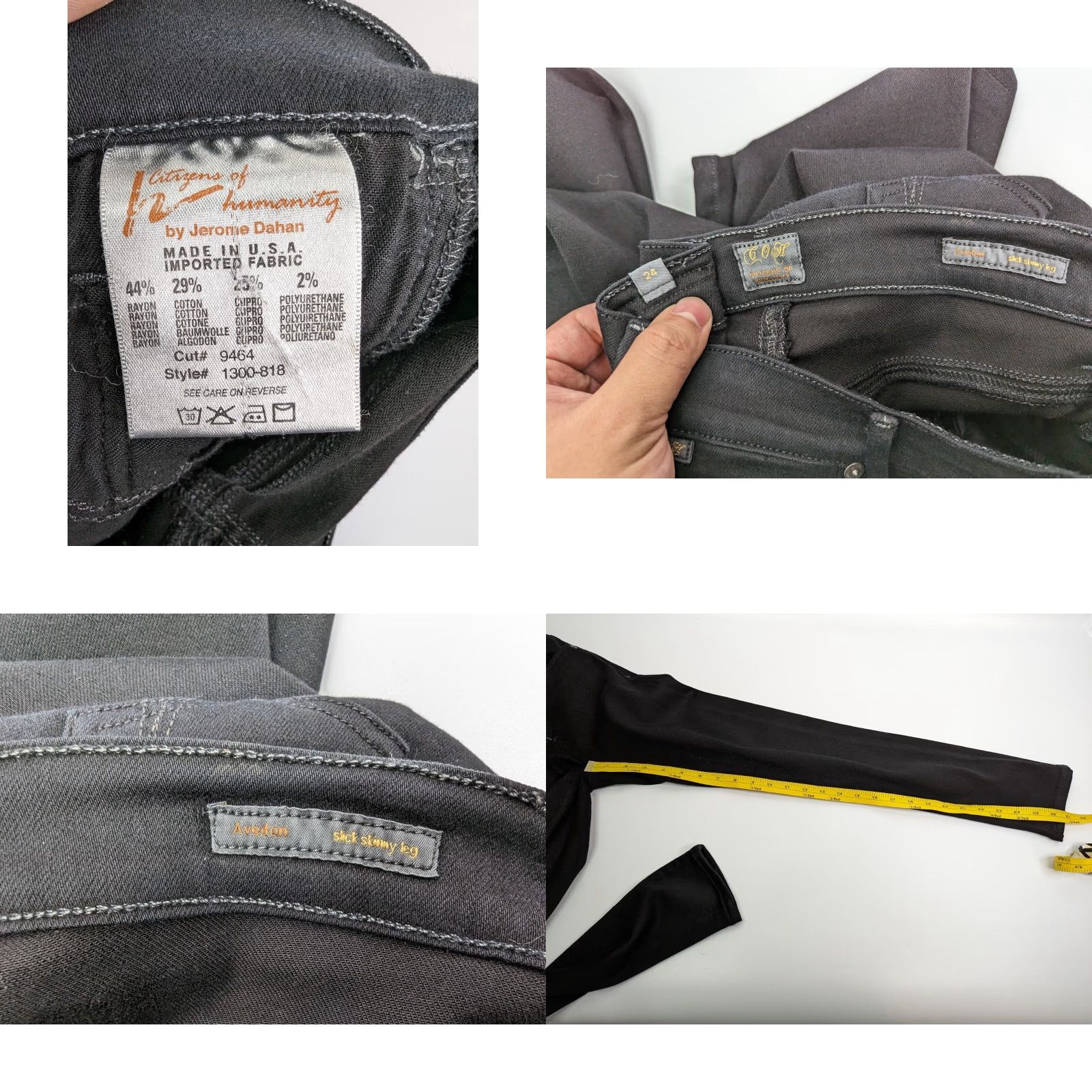 Citizens Of Humanity COH Citizens of Humanity Avedon Skinny Jeans Size 24 Black Denim 1300 Size 42" / US 20 - 8 Thumbnail