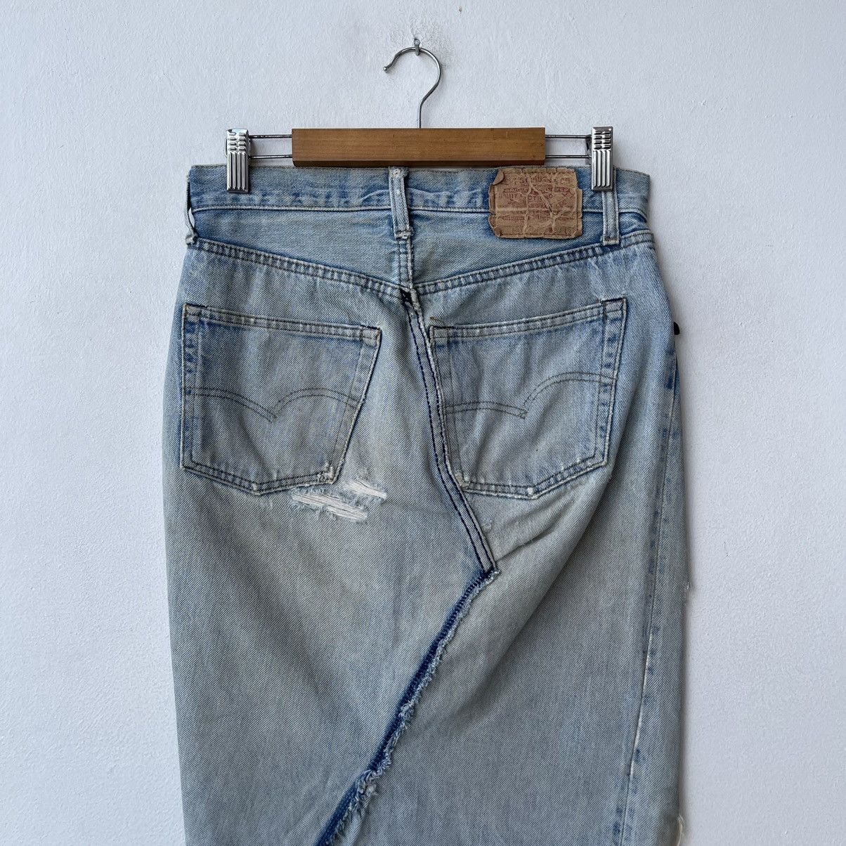 Levi's Thrashed 70s Levi’s 501 REDLINE Selvedge Reworked DenimSkirt Size 29" - 9 Thumbnail