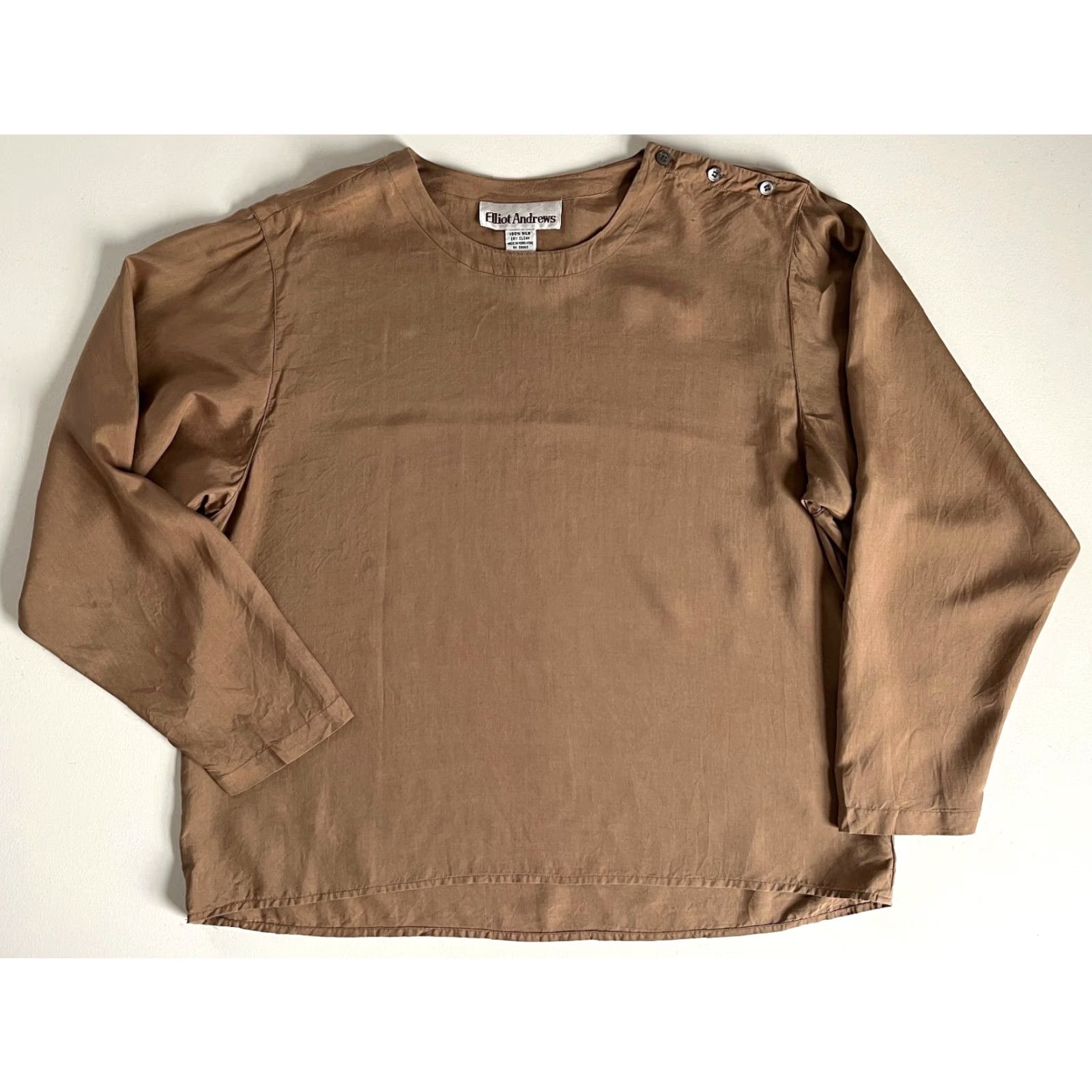 Vintage VINTAGE Elliot Andrews Women’s Blouse Shirt Long Sleeve Silk 90s Sz 8 Brown Pattern Solid Size M / US 6-8 / IT 42-44 - 3 Thumbnail