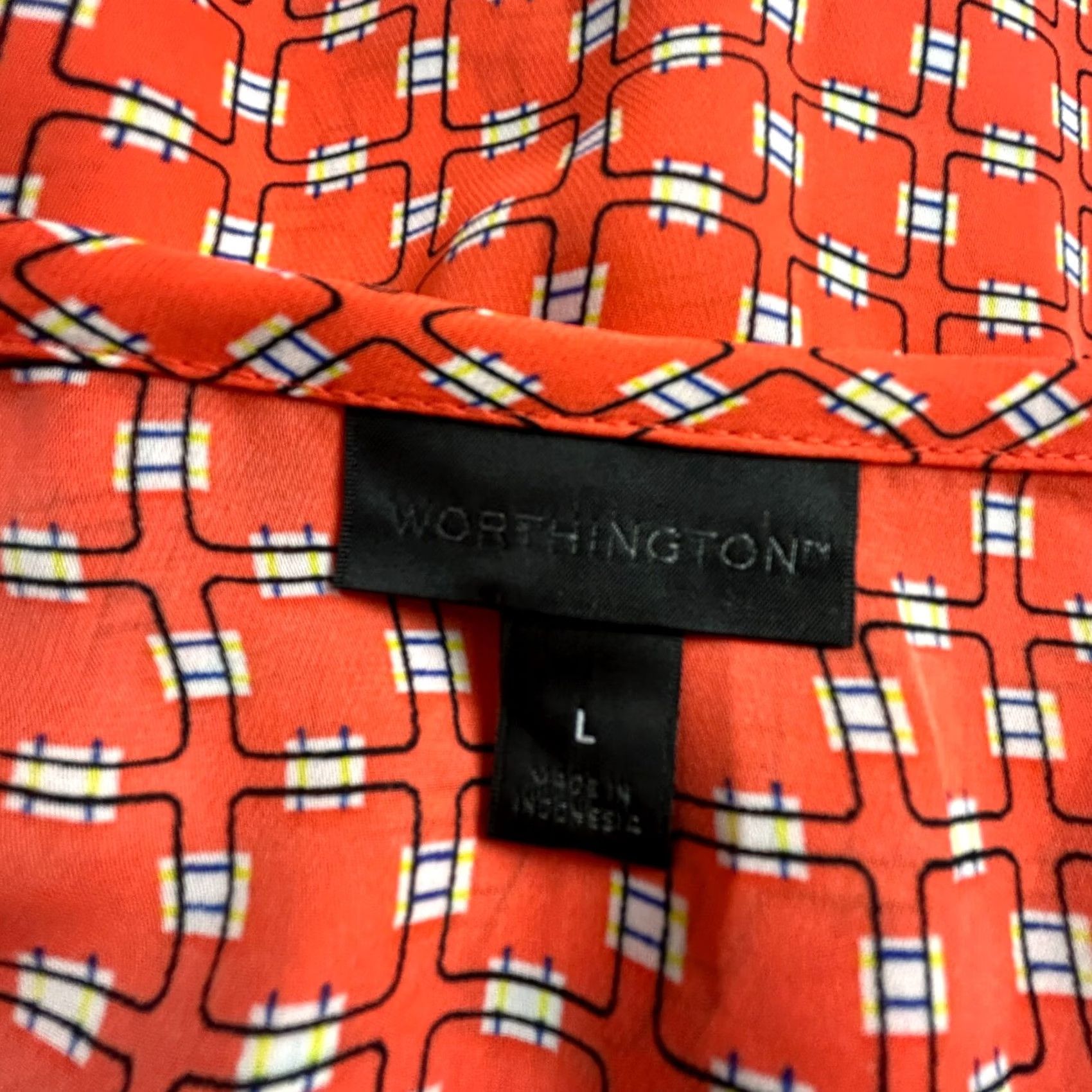 Worthington Worthington Orange Geometric Print Pleated Cap Sleeve Blouse Top Large Womens Size L / US 10 / IT 46 - 3 Thumbnail