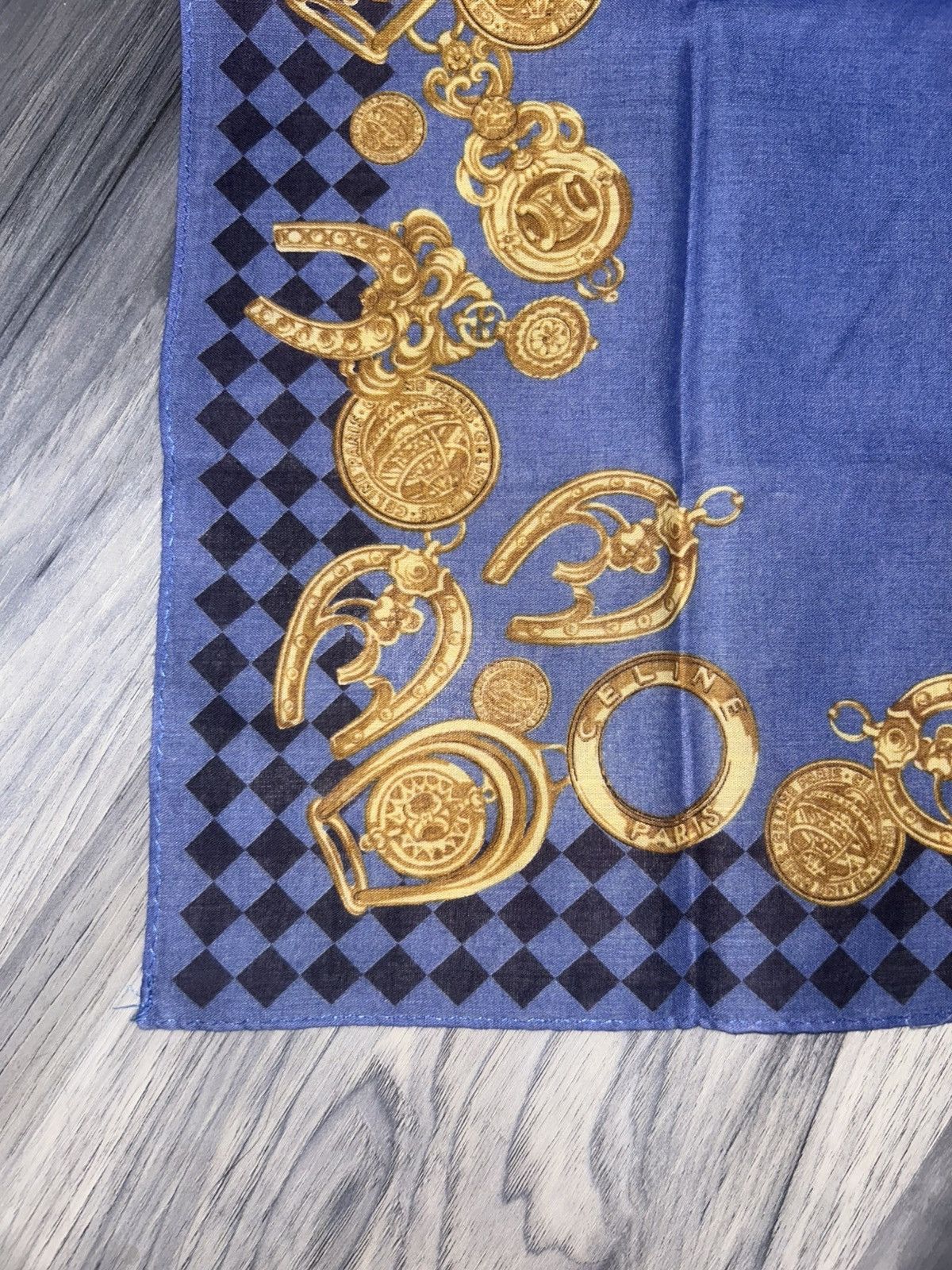 Celine Vintage Celine Blue Cotton Handkerchief with Gold Design Size ONE SIZE - 6 Thumbnail