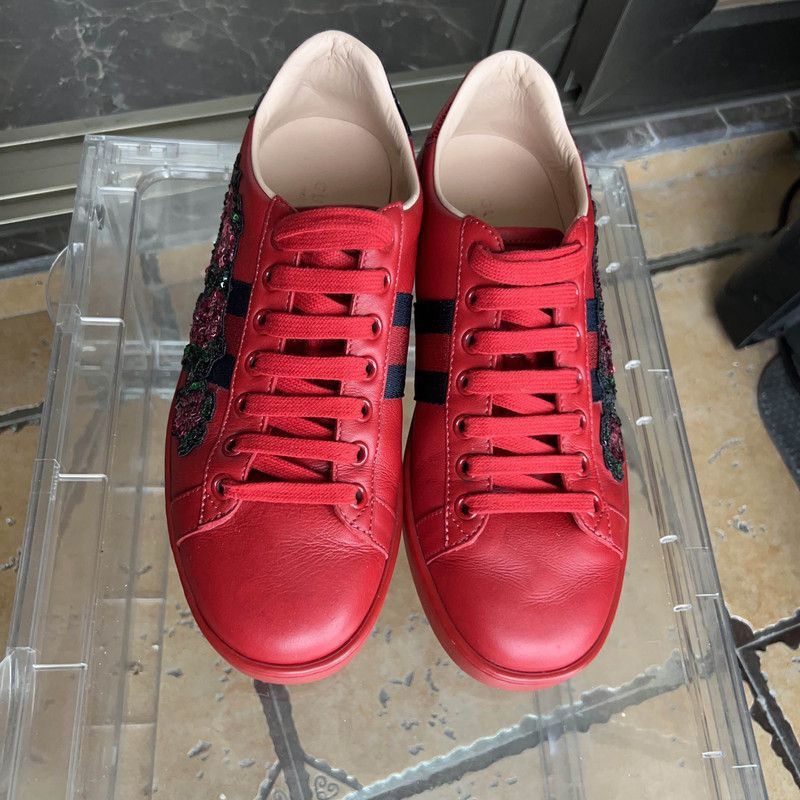 Gucci Gucci Red Casual Sneakers with Floral Embroidery -2508 Size US 6.5 / EU 39-40 - 2 Thumbnail
