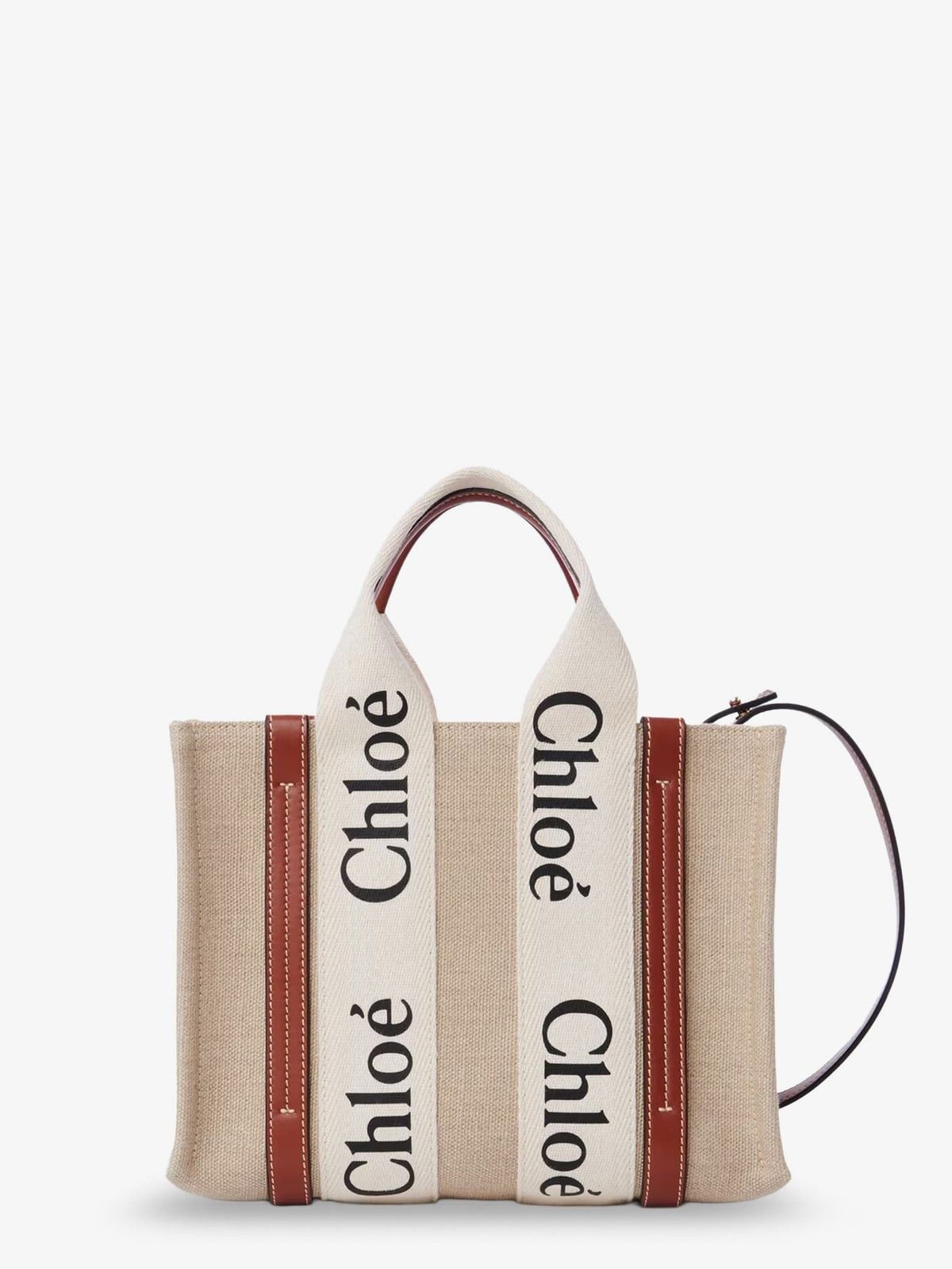 Chloe CHLOE' Woody linen and leather Tote Bag Size ONE SIZE - 1 Thumbnail