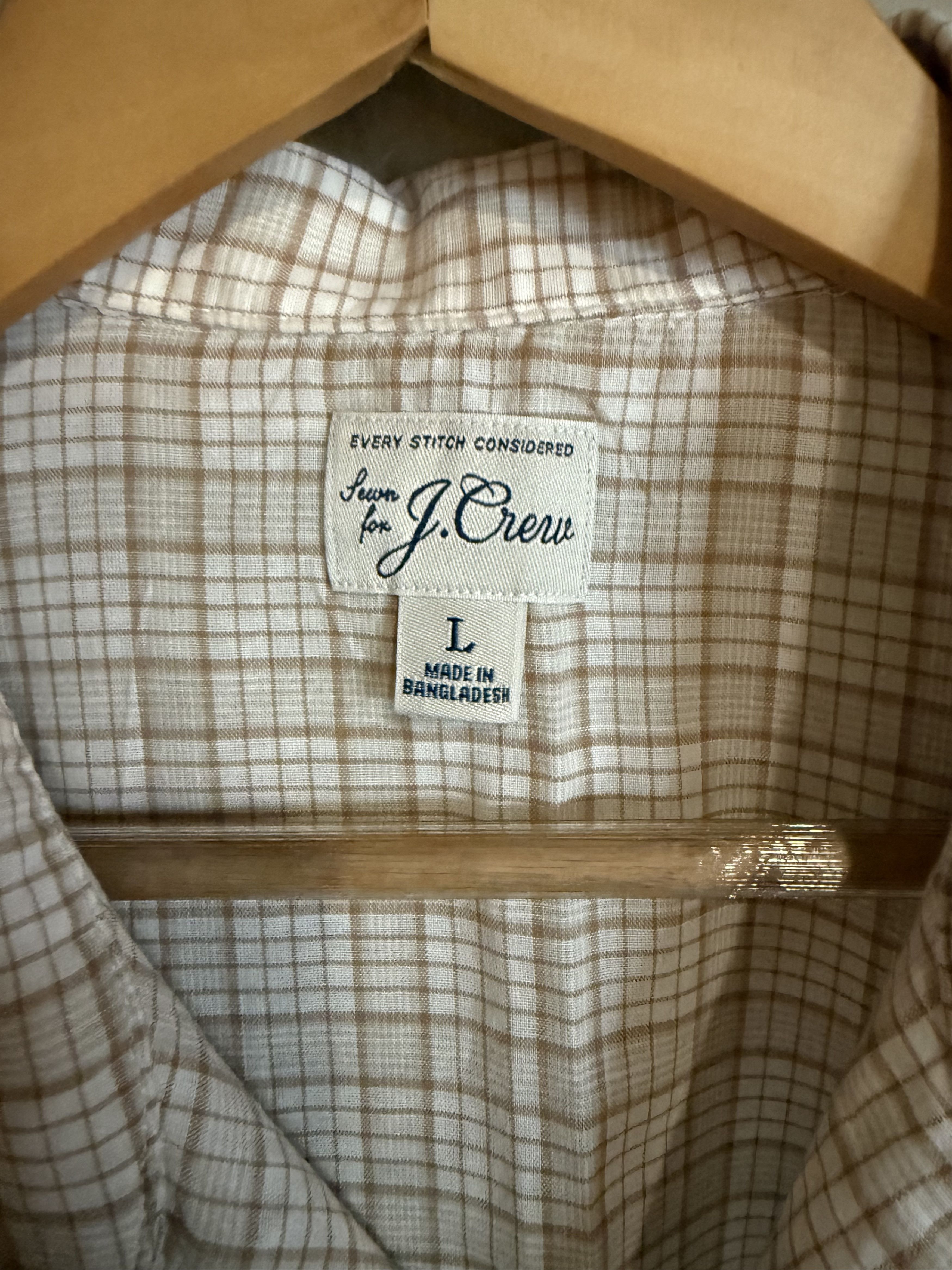 J.Crew J.Crew Tan Plaid Lightweight Cotton S/S Shirt, Men's Large Size US L / EU 52-54 / 3 - 3 Thumbnail