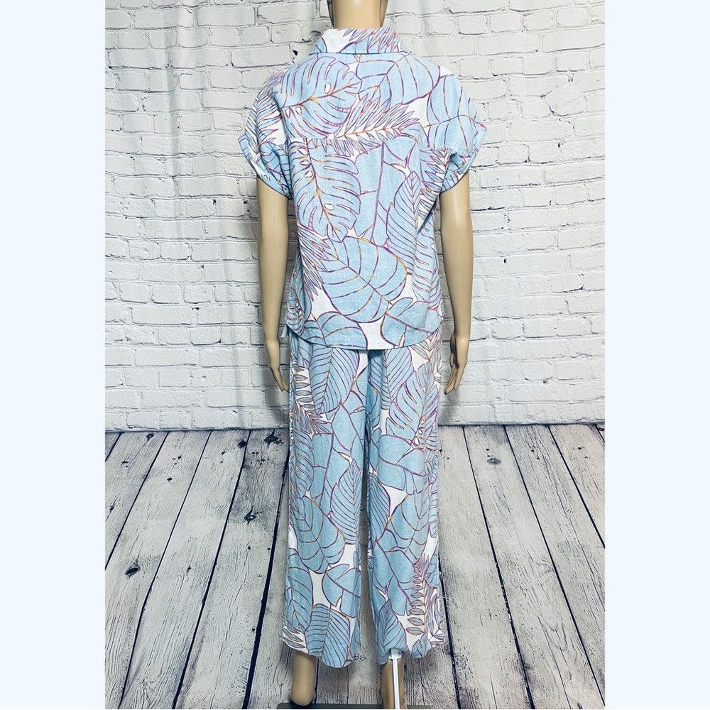 Cynthia Rowley NWT New Cynthia Rowley Linen Blue Tropical Leaf Shirt Pants Size 26" / US 2 / IT 38 - 4 Thumbnail