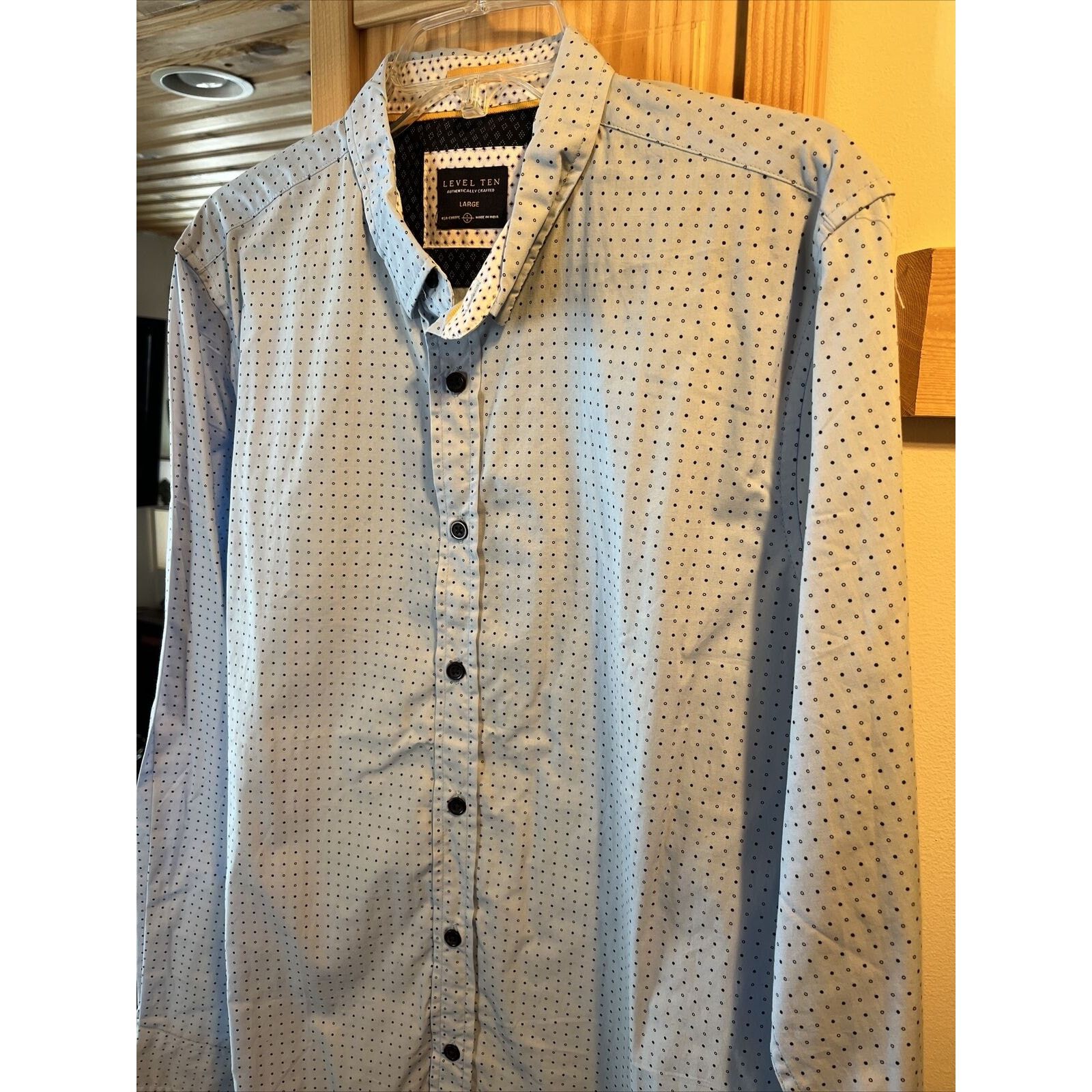 Other Level Ten Men's L Blue Polka Dot Button Down LS Cotton Shirt Size US L / EU 52-54 / 3 - 2 Thumbnail