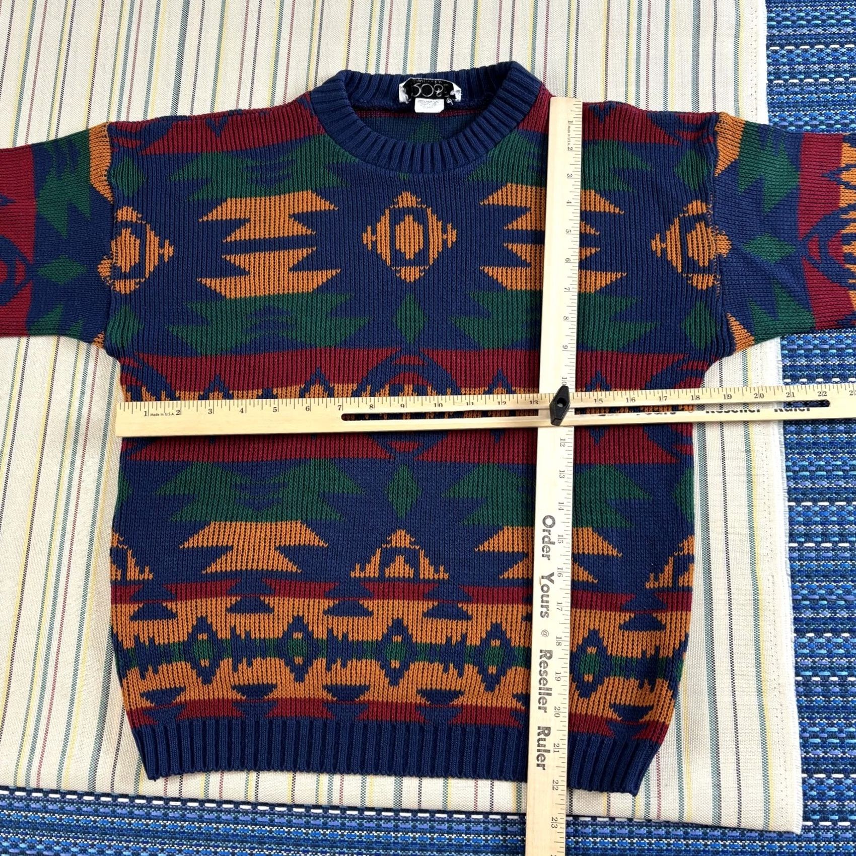 Vintage Rose Sweater Medium Navy Blue Aztec Knit Pullover Usa 90s Mens, Men's — image 6 of 6