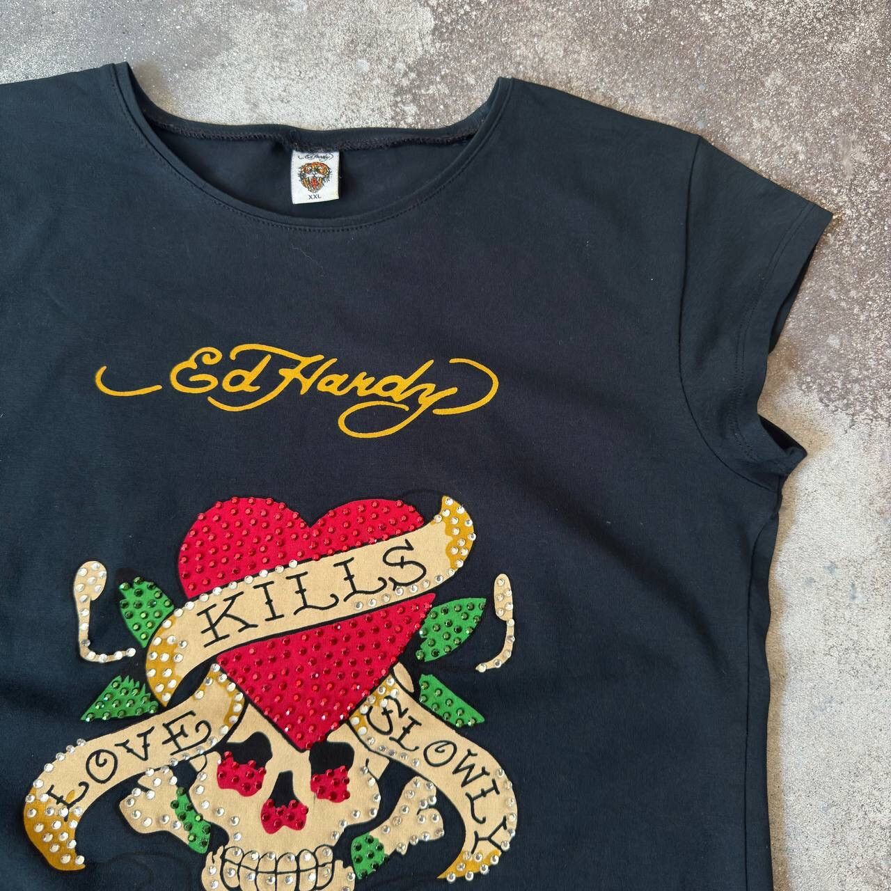 Christian Audigier × Ed Hardy Ed Hardy “Love Kills Slowly” Y2K Rhinestones T-Shirt Size L / US 10 / IT 46 - 3 Thumbnail