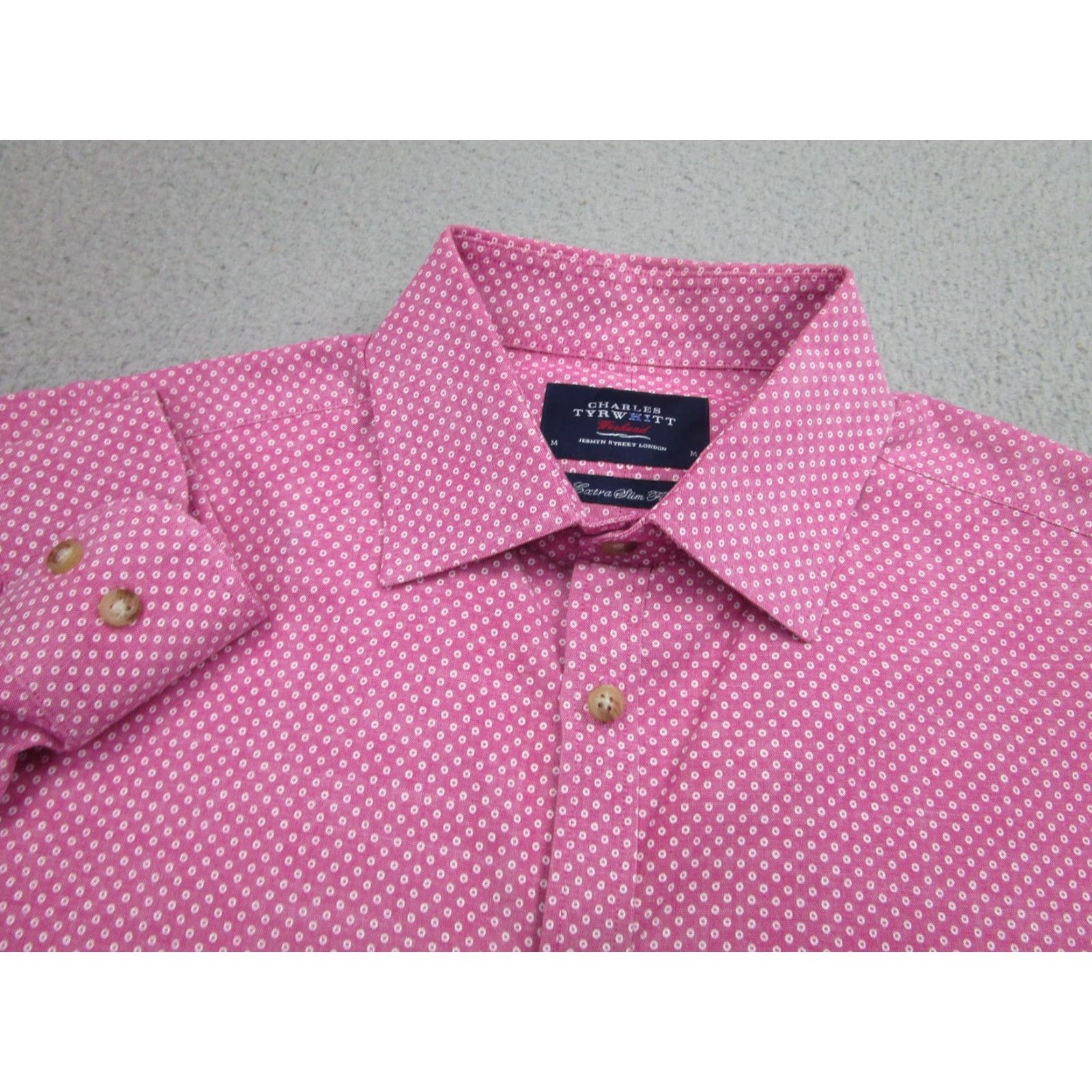 Charles Tyrwhitt VINTAGE Charles Tyrwhitt Shirt Mens Medium Pink Extra Slim Fit Microdot Long Sleeve Size US M / EU 48-50 / 2 - 3 Thumbnail