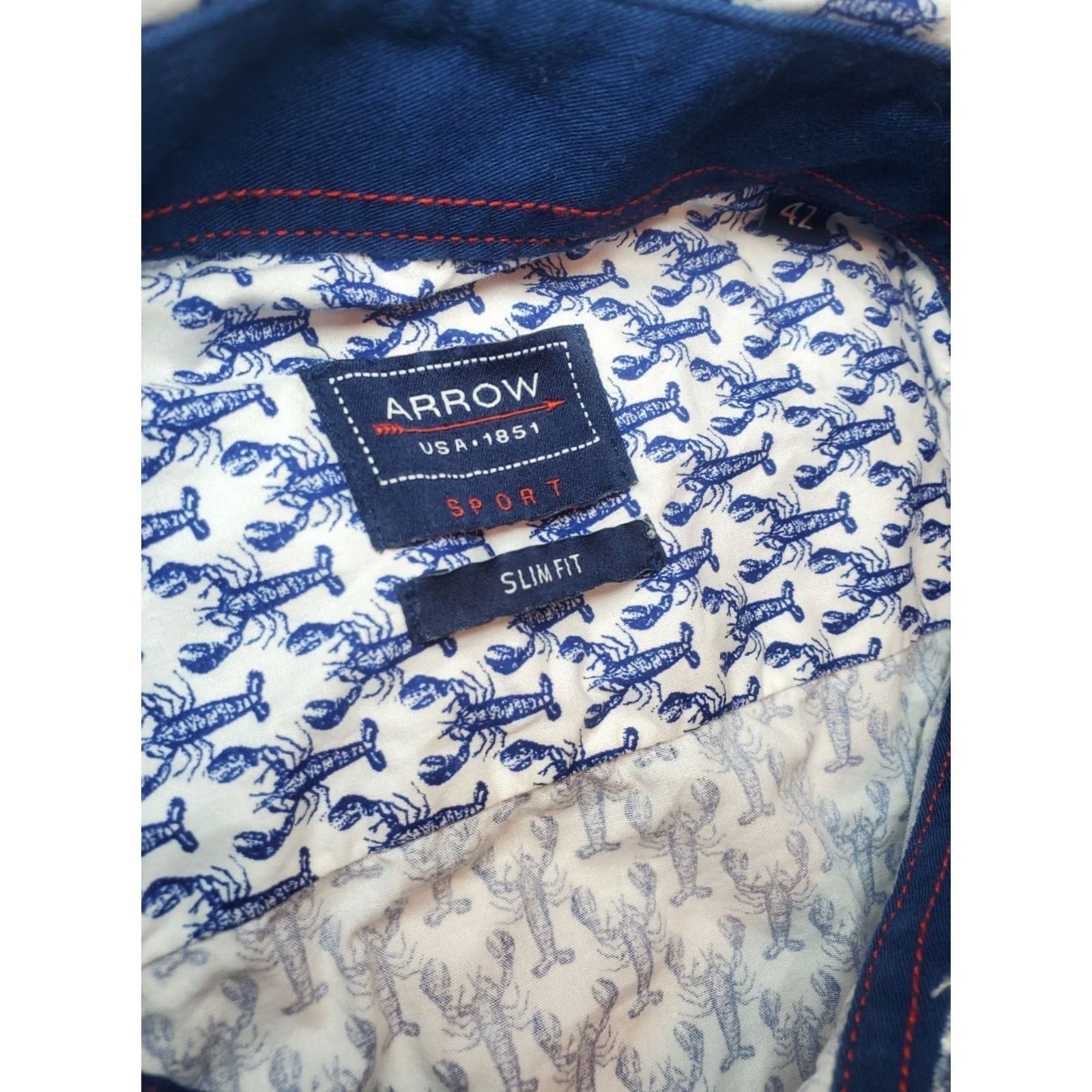 Arrow Arrow Sport Shirt Mens Medium Blue Long Sleeve Button Up Lobster Print Size US XL / EU 56 / 4 - 7 Thumbnail