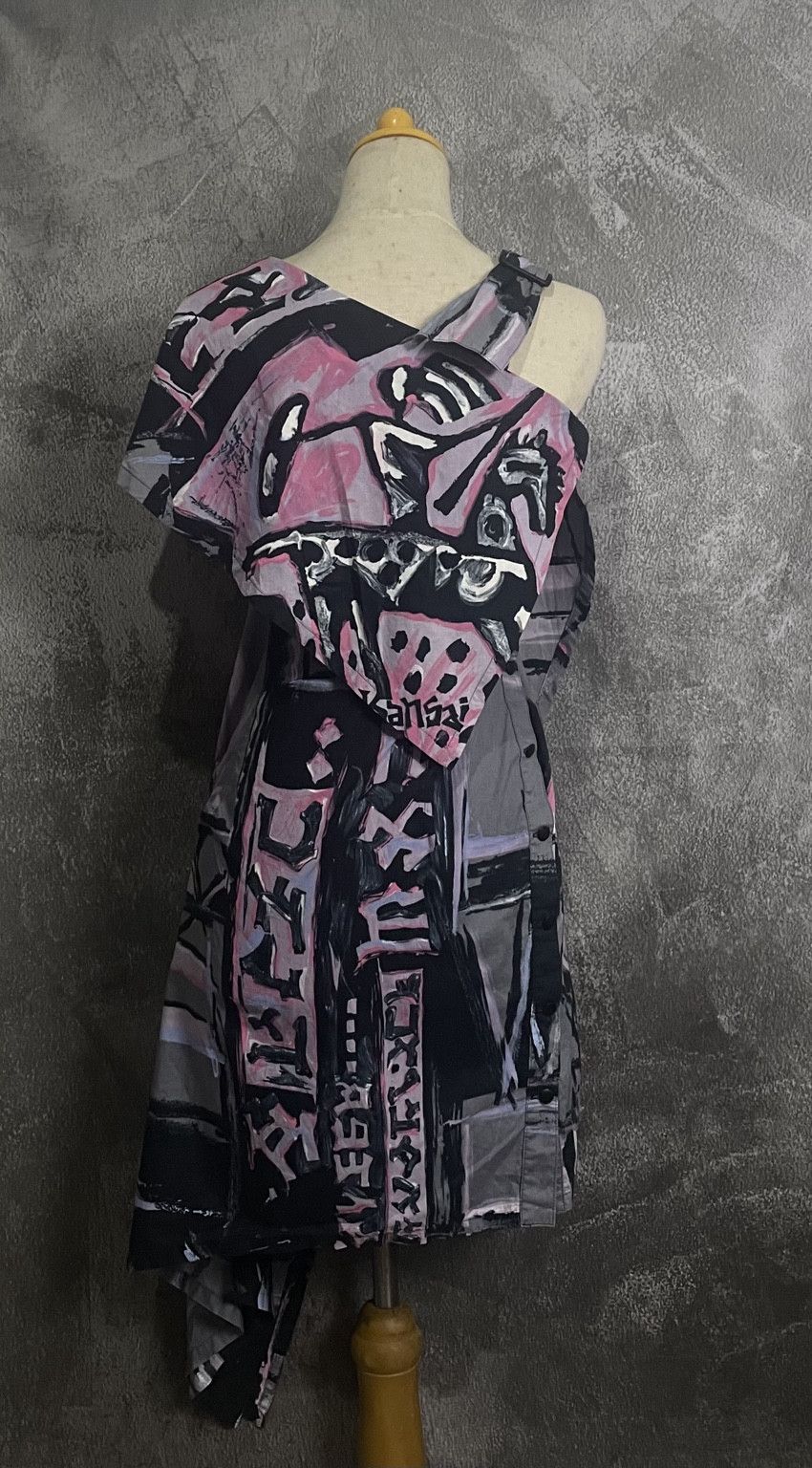 Kansai Yamamoto Archive Kansai O2 Asymmetric Graphic Midi Dress Size M / US 6-8 / IT 42-44 - 3 Thumbnail