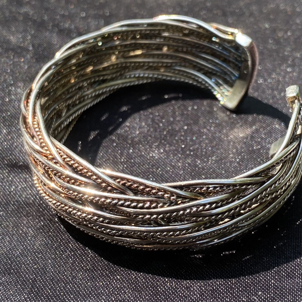 Vintage sterling silver & 14k good gold italy woven chain bracelet size 7.75in