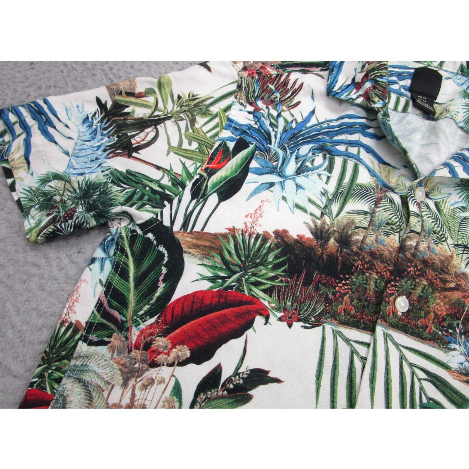 H&M H&M Shirt Mens XS White Palm Print Tropical Jungle Short Sleeve Button Front Size US XS / EU 42 / 0 - 6 Thumbnail