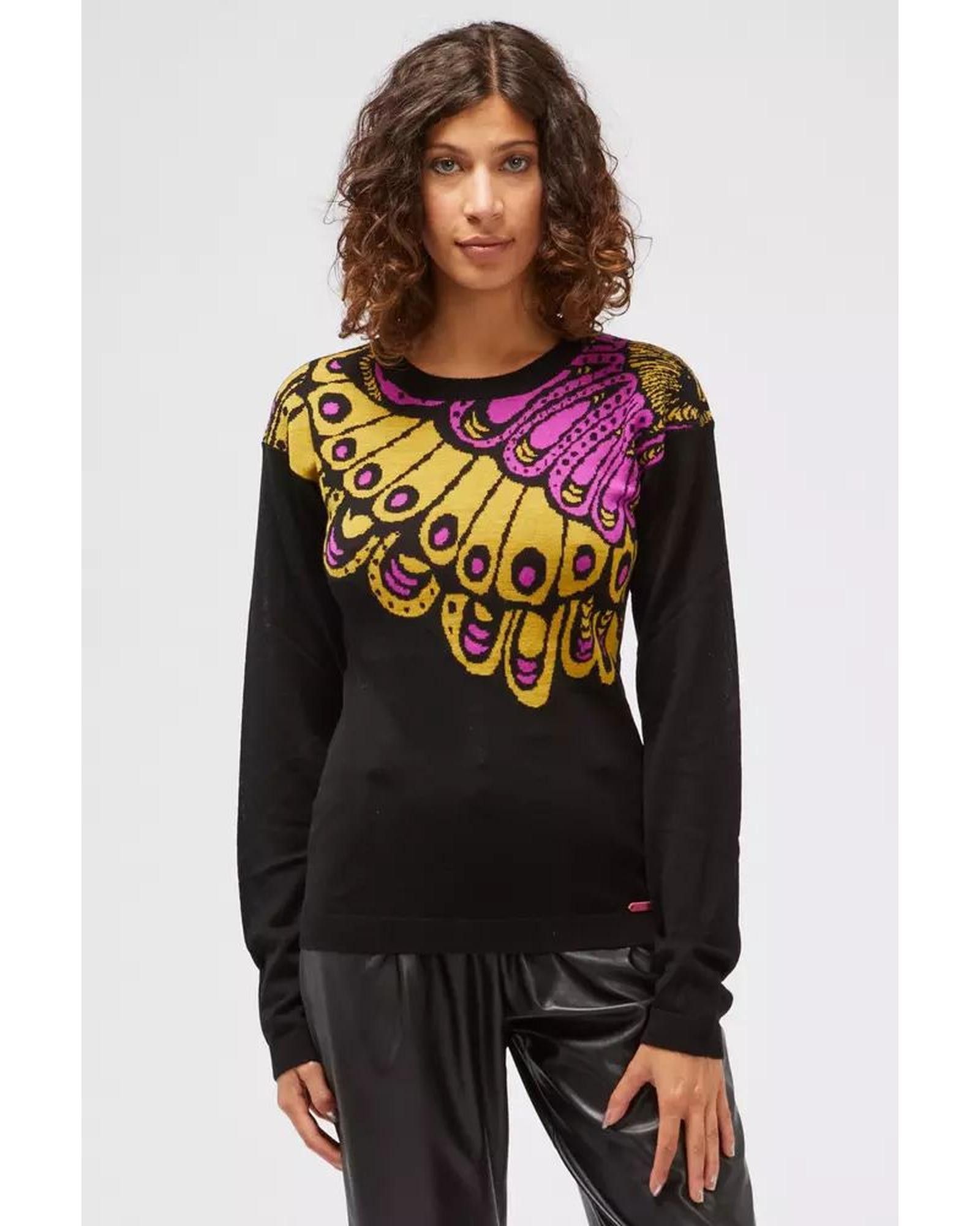 image of Custo Barcelona Printed Long-Sleeved Wool Sweater in Black, Women's (Size Medium)