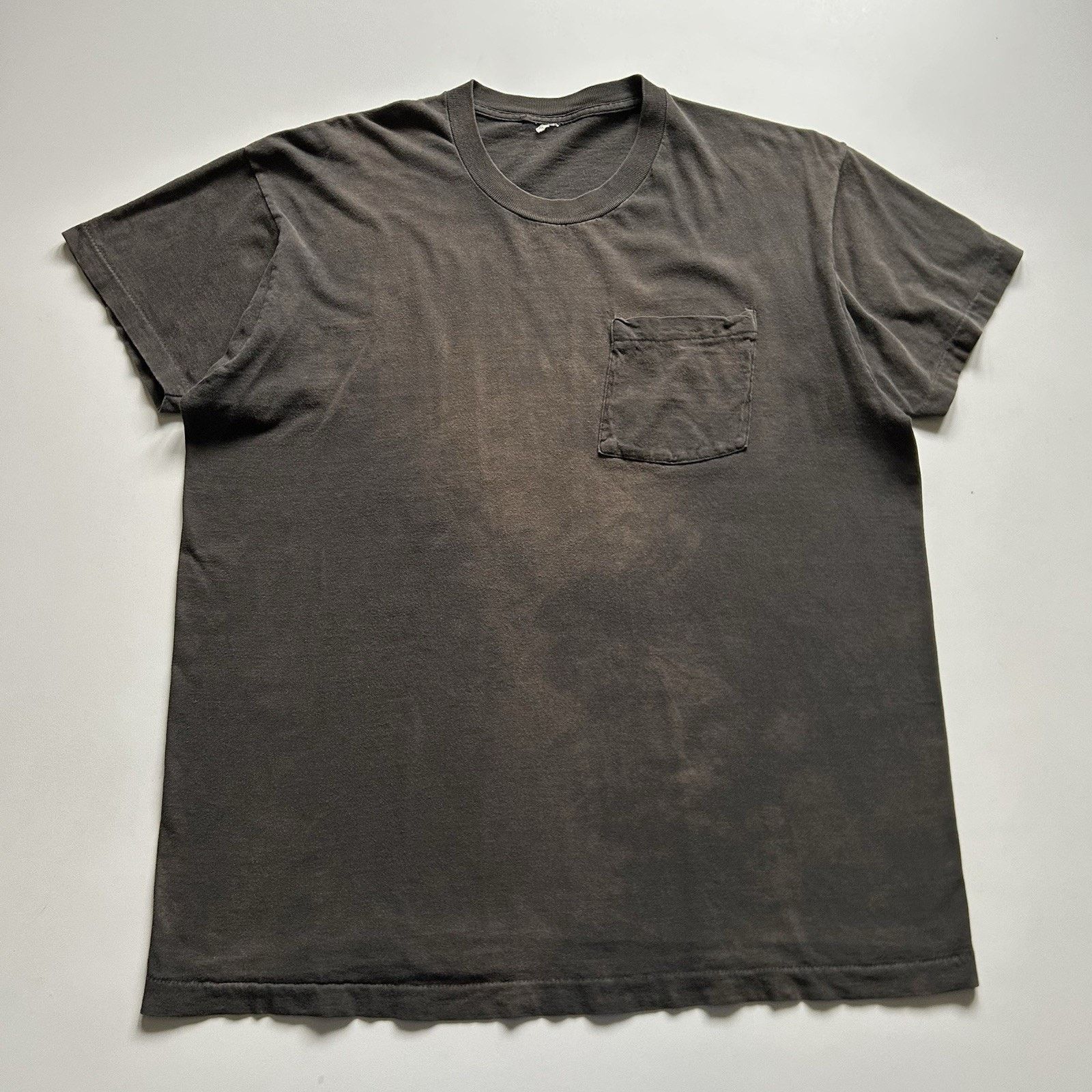 Vintage 90s Sun Faded Black Blank Pocket T Shirt XL Cotton