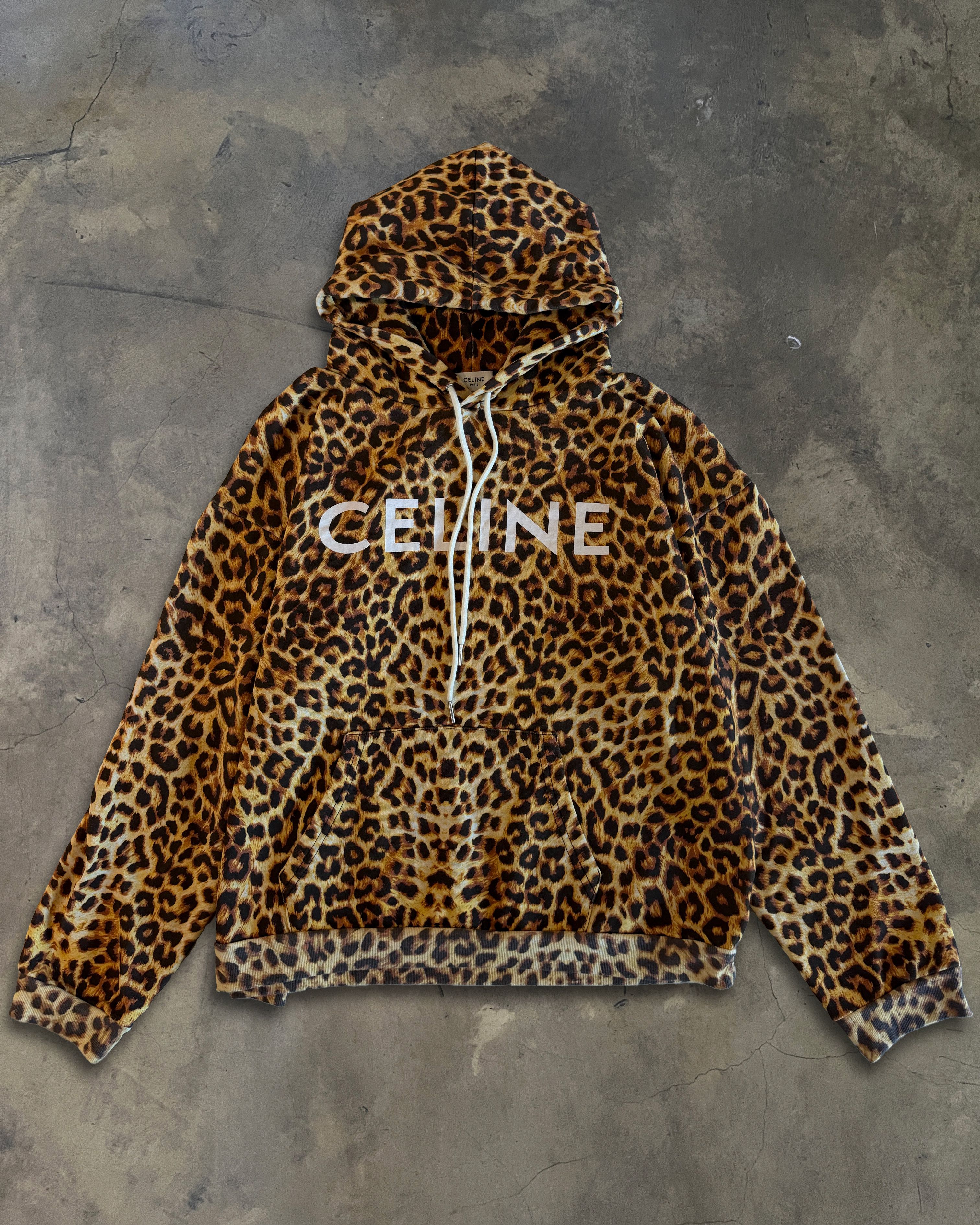 CELINE （セリーヌ）21SS Loose Hoodie Leopard CELINE（セリーヌ） 21SS フロントロゴ レオパード柄 コットンパーカー