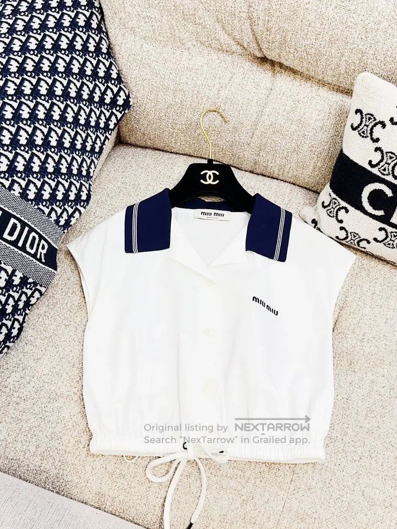 Miu Miu Miu Miu 36 Navy collar polo collar college wind drawstring Size S / US 4 / IT 40 - 2 Thumbnail