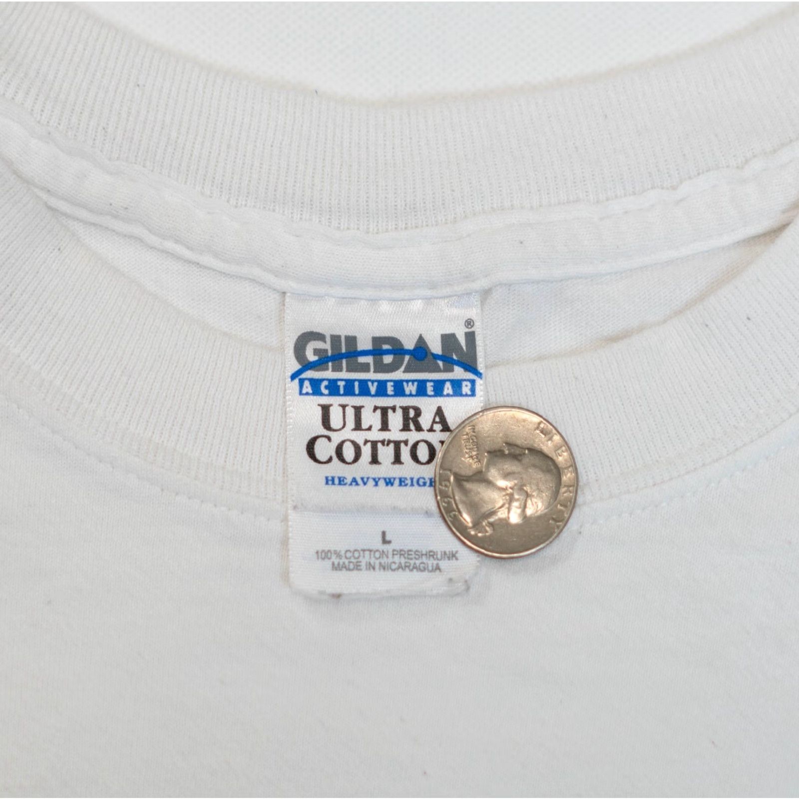 Gildan VINTAGE Gildan T-Shirt Band Tour Promo Tee Men L White 90s Art Band Music USA Logo Short Sleeve Crew Neck Cotton Blend Knit Regular Mens Size US L / EU 52-54 / 3 - 4 Thumbnail